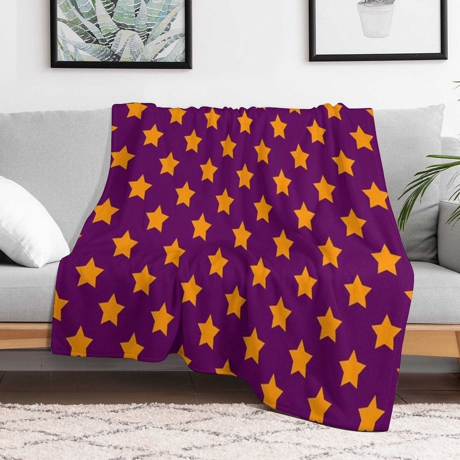 Orange Stars Purple Background Pattern Design Durable Throw Blanket