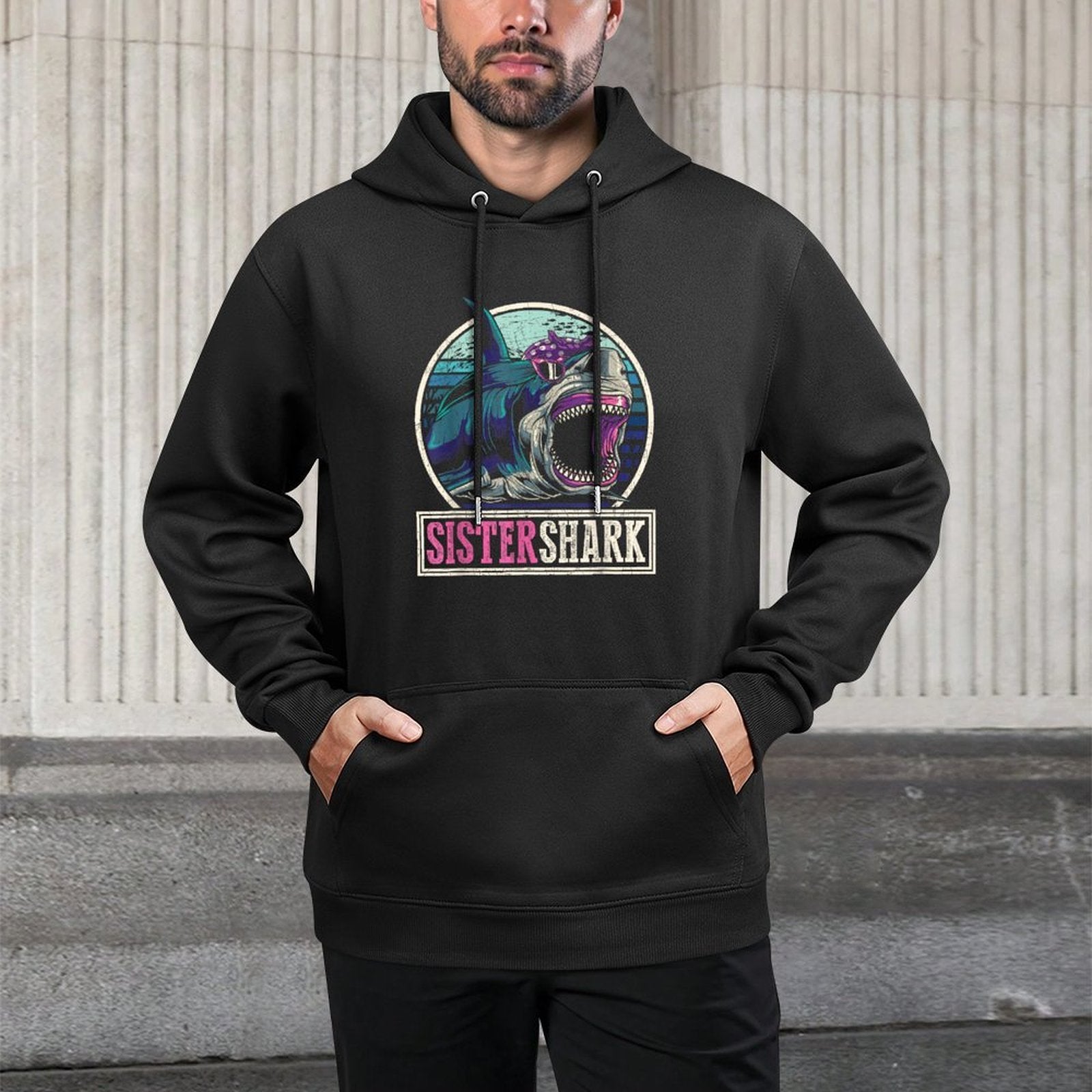Retro Ocean Animal Family Girls Gift Predator Sister Shark Layering Staple Hoodie