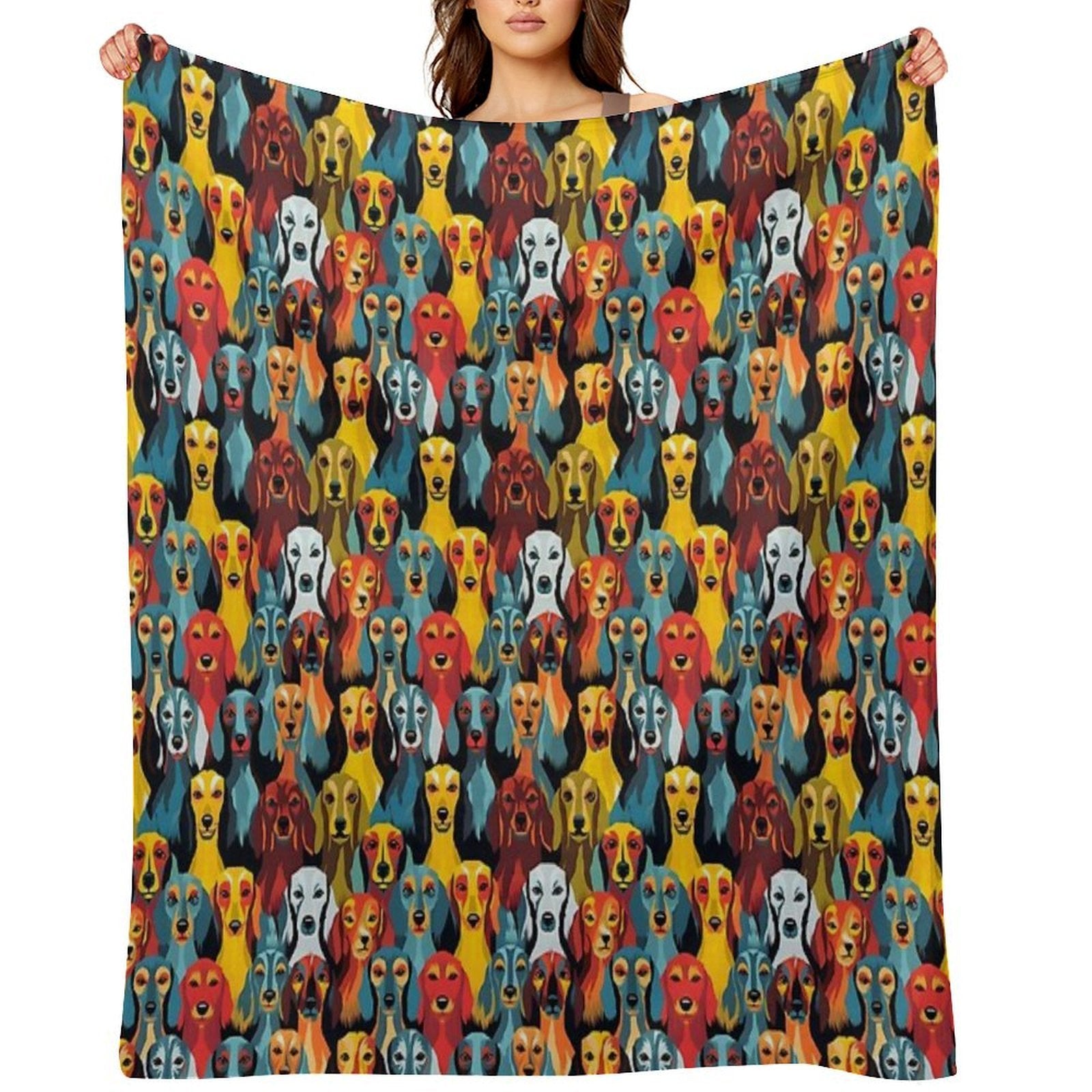 Dachshund in Geometric Camouflage Pattern Lightweight Throw Blanket