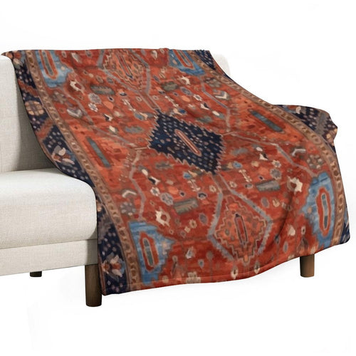 Antique Vintage Persian Rug Pattern in Red And Navy Lightweight Throw Blanket