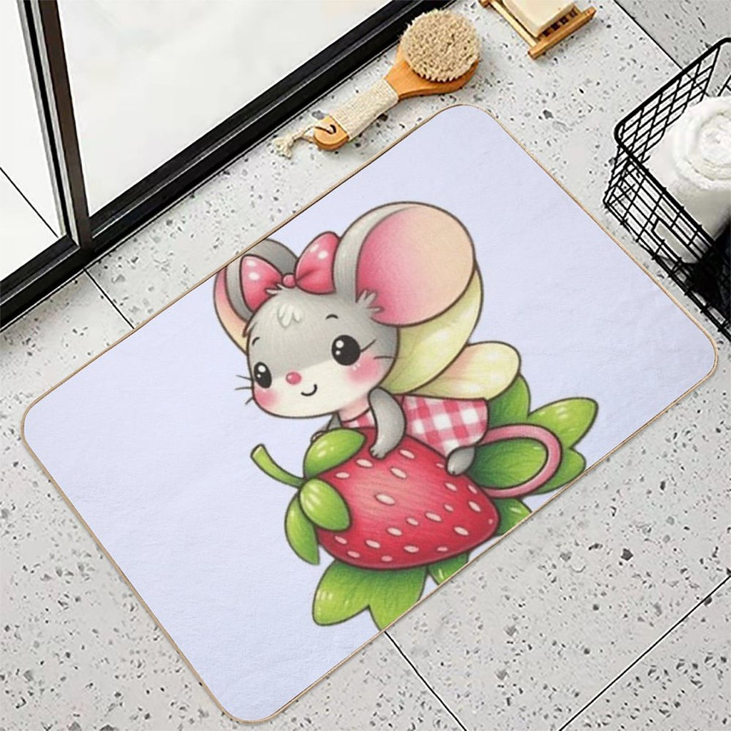 Cute Mouse Fairy with A Strawberry  Fade-Resistant Bath Mat