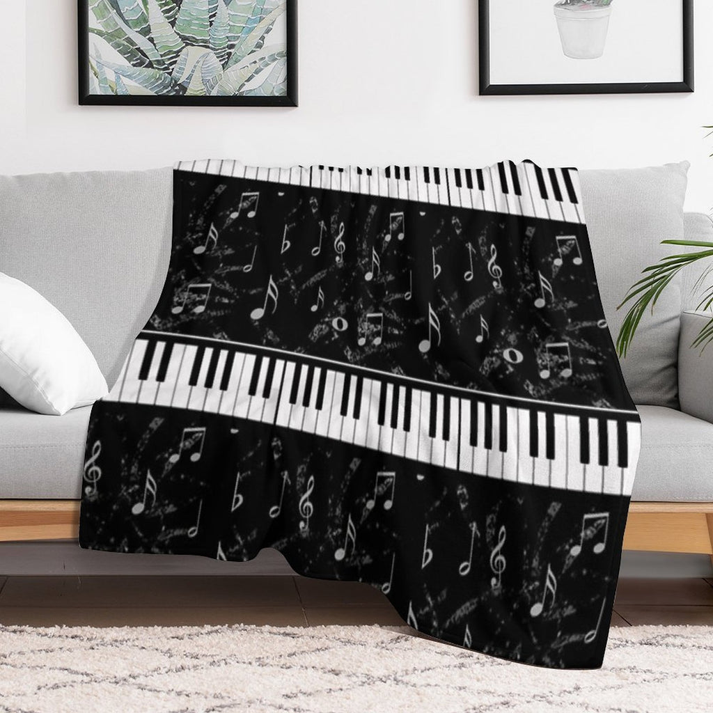 Black And White Piano Music Pattern Machine-washable Throw Blanket