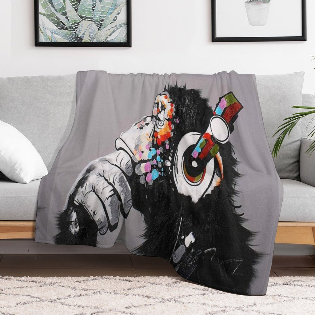 DJ Monkey With Headphones Thinking - Thinker Chimp Multi-functional Throw Blanket