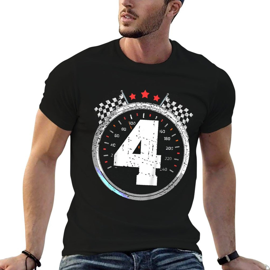 Kids 4th Birthday Boy 4 Fourth Race Car Birthday Racing Car  High-quality Stitching T-Shirt