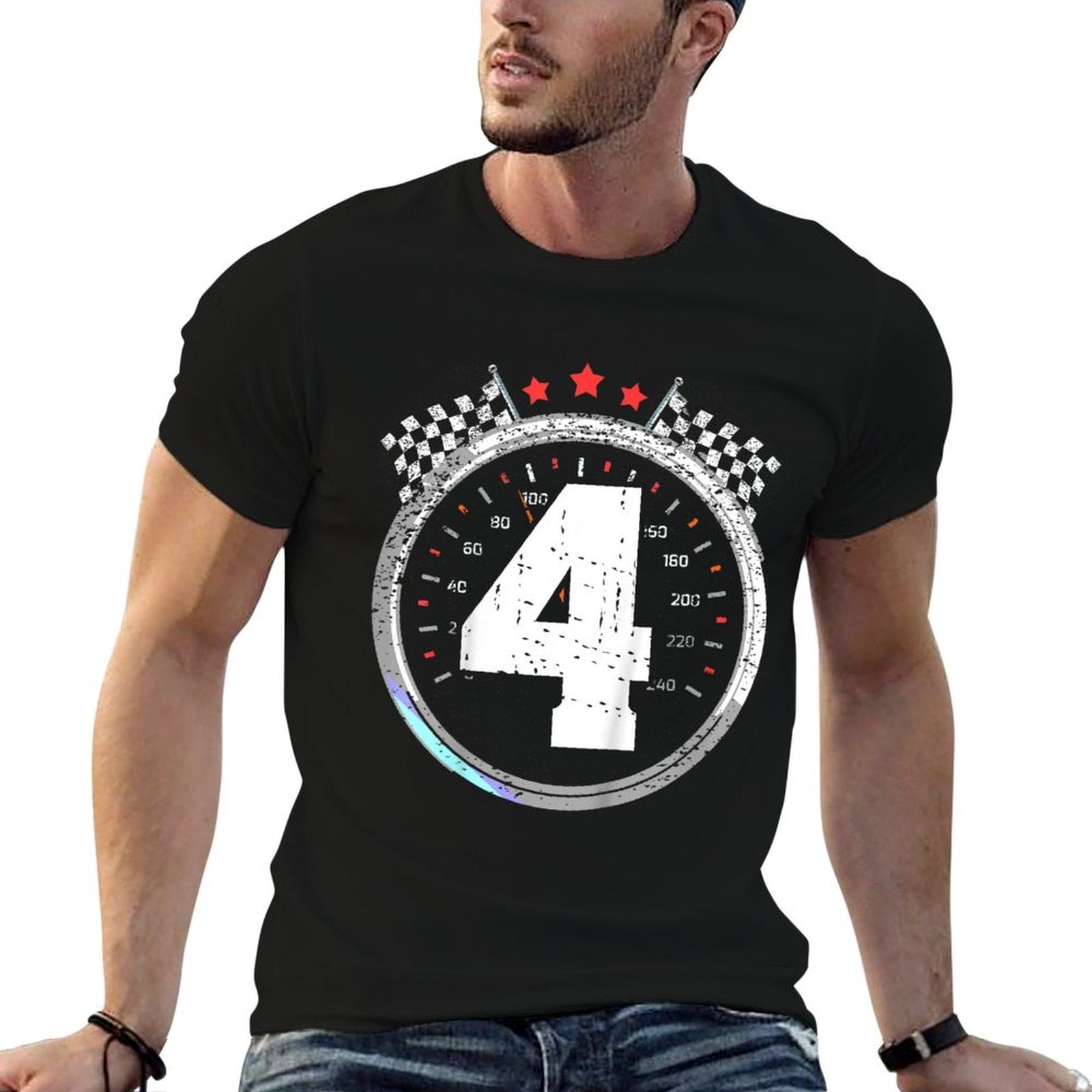 Kids 4th Birthday Boy 4 Fourth Race Car Birthday Racing Car  High-quality Stitching T-Shirt