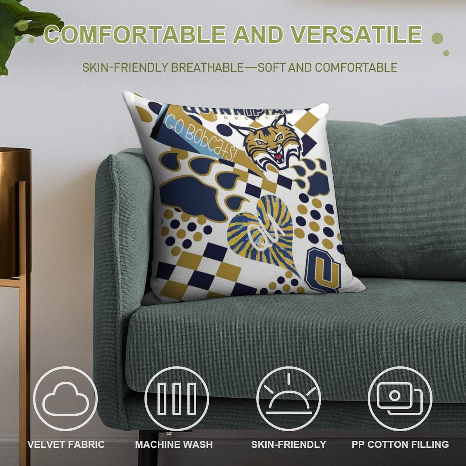 Quinnipiac University Collage Soft Reinforced Edging Throw Pillow