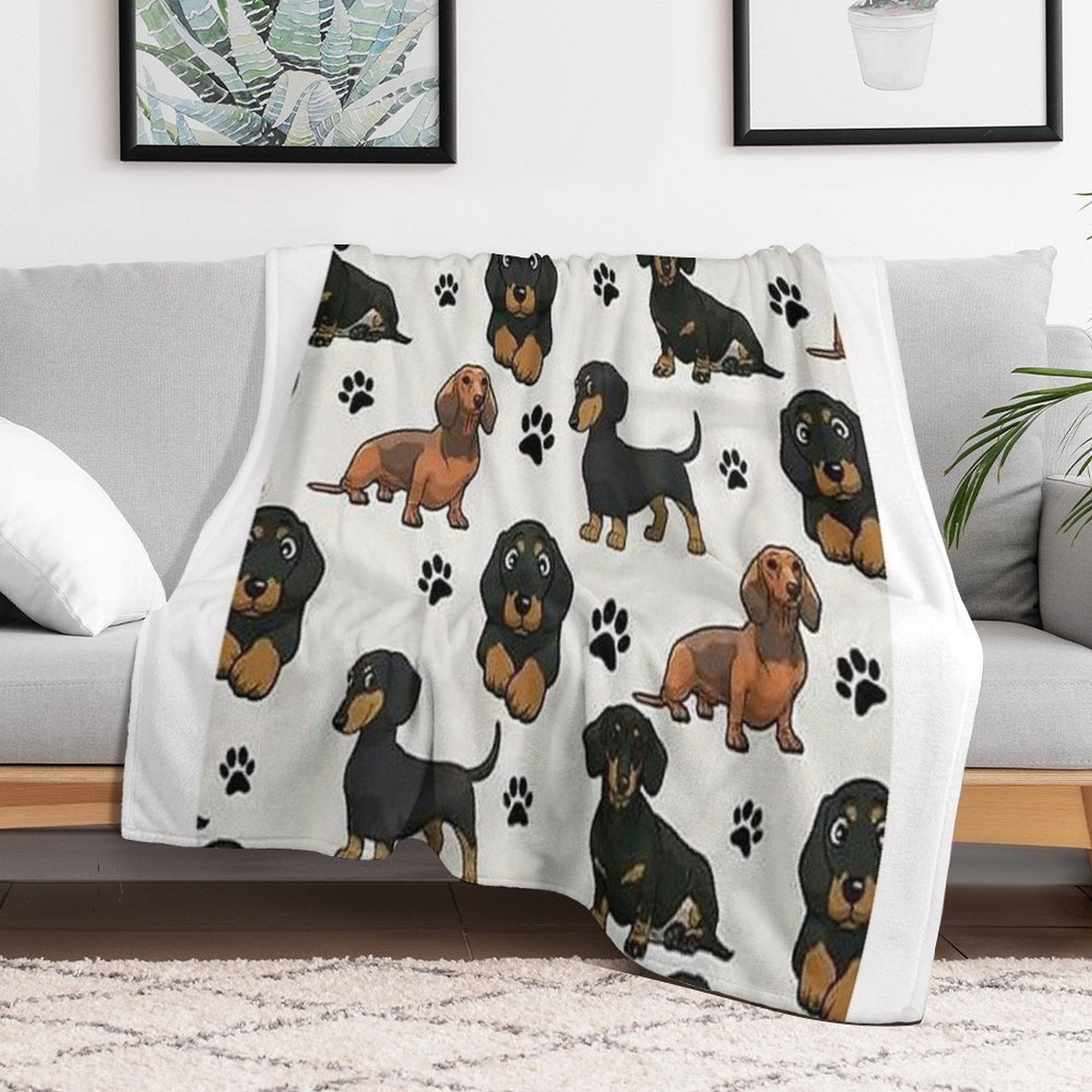 Dachshund Dog Cartoons Cute Travel-friendly Throw Blanket