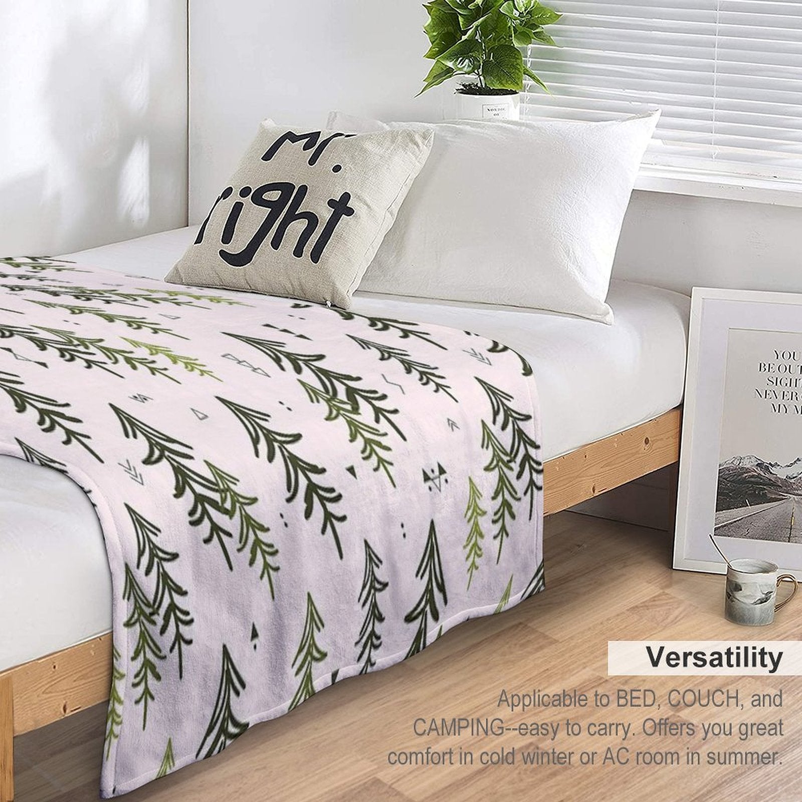 Doodled Fir Trees Pattern Sustainable Throw Blanket