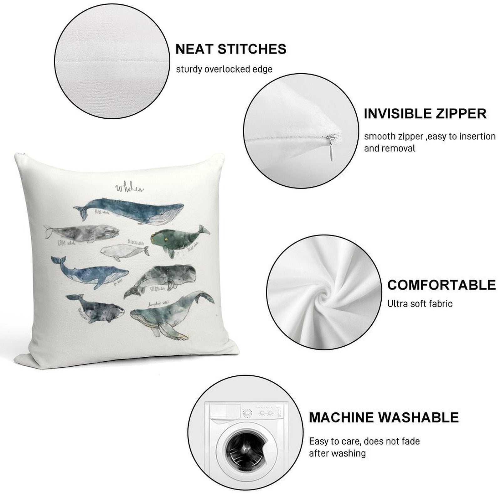 Whales Soft Anti-Pilling Throw Pillow