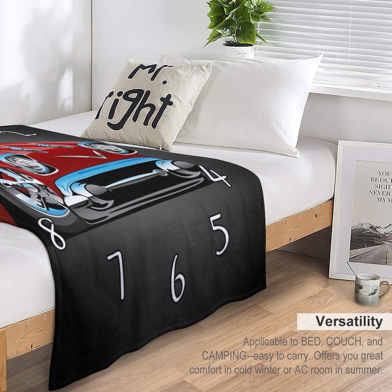 Classic Hot Rod 57 Muscle Car, Low Profile, Big Tires And Rims, Candy Apple Red Cartoon Durable Throw Blanket
