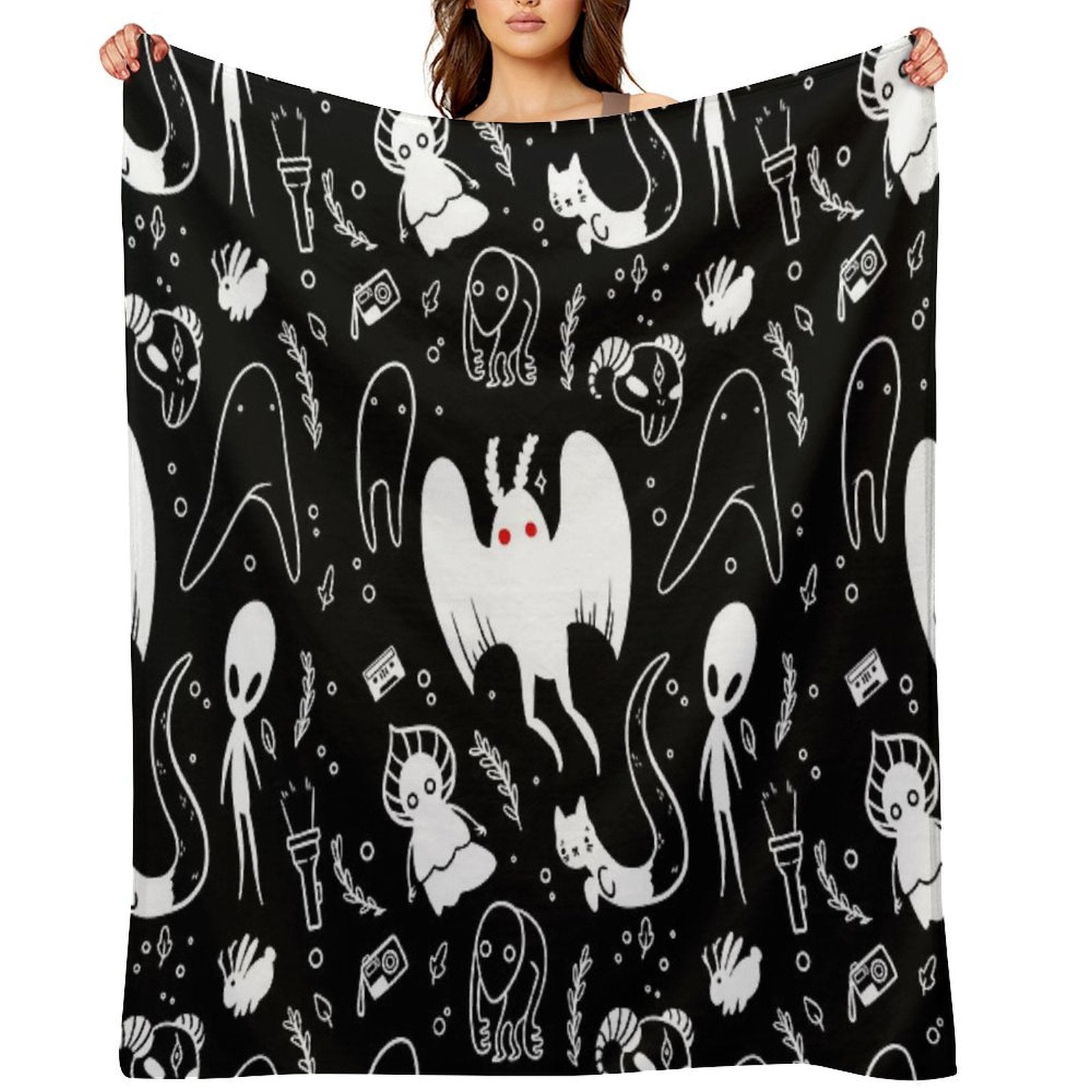Cryptids in Black Compact Throw Blanket