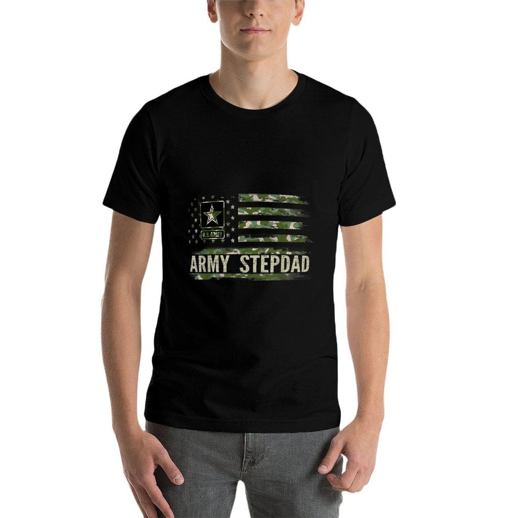 Vintage Army Stepdad With Camo American Veteran Gift  Summer-ready Fabric T-Shirt
