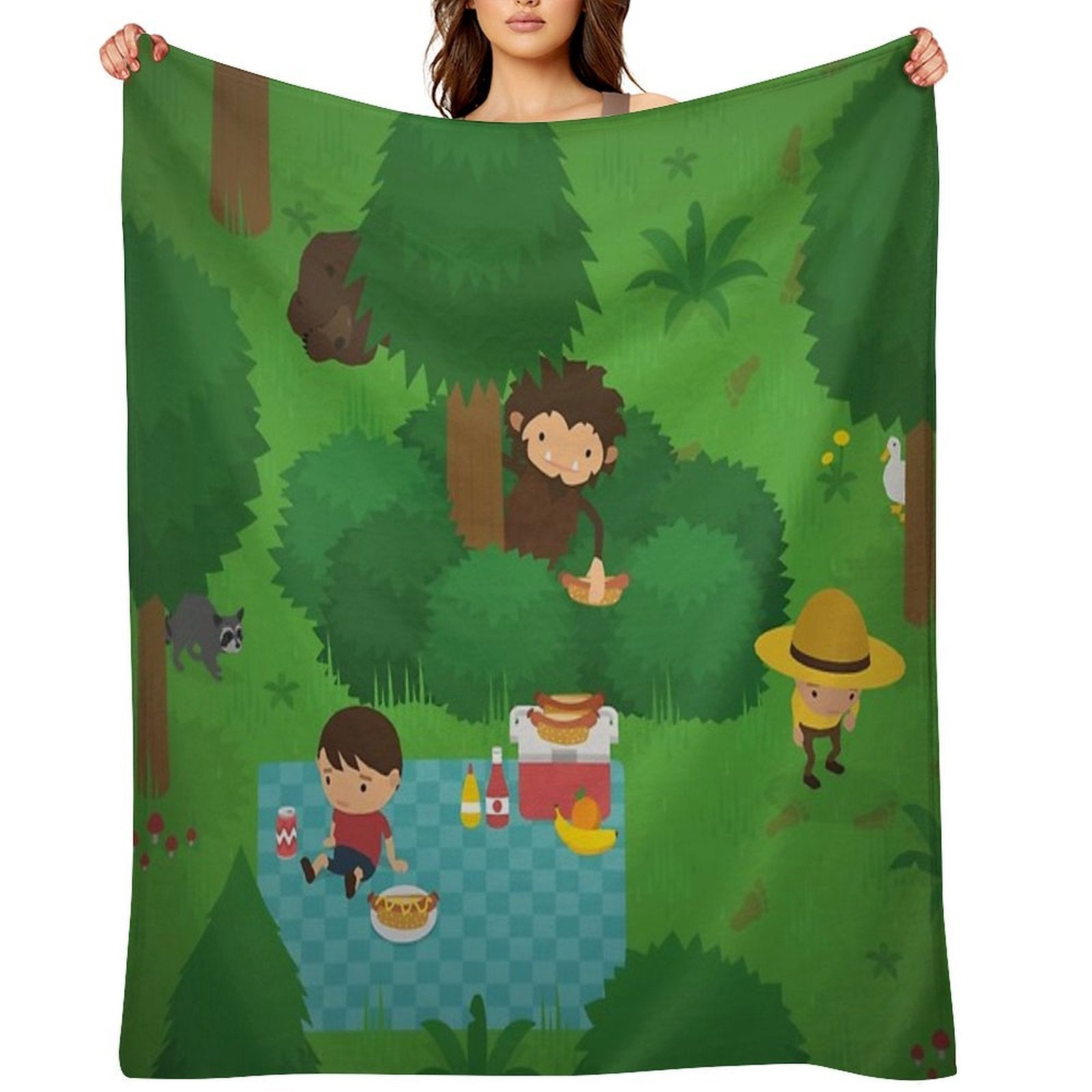 Sneaky Sasquatch Picnic Plush Throw Blanket