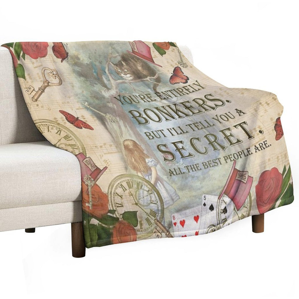Alice & The Cheshire Cat Collage - Bonkers Quote Versatility Throw Blanket