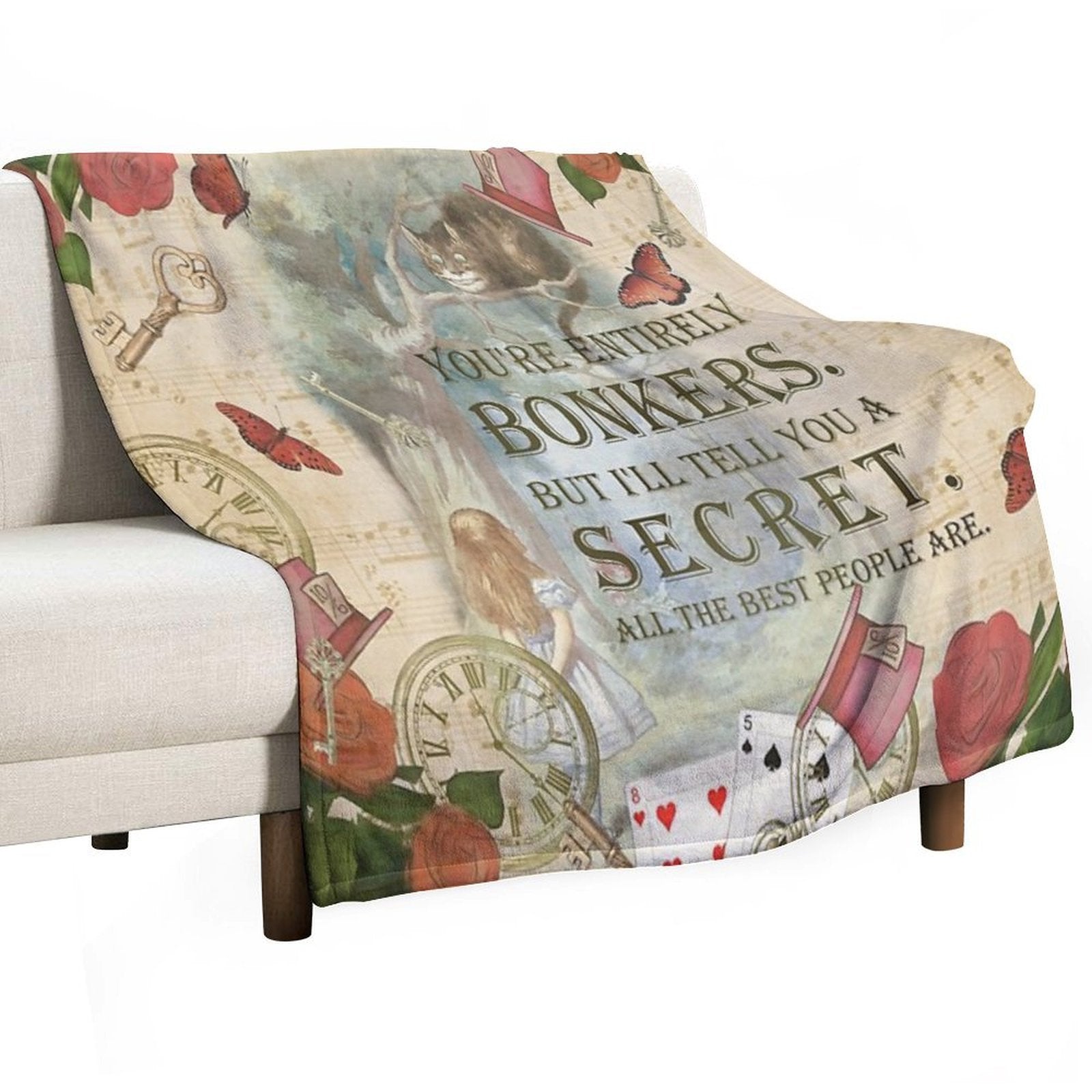 Alice & The Cheshire Cat Collage - Bonkers Quote Versatility Throw Blanket