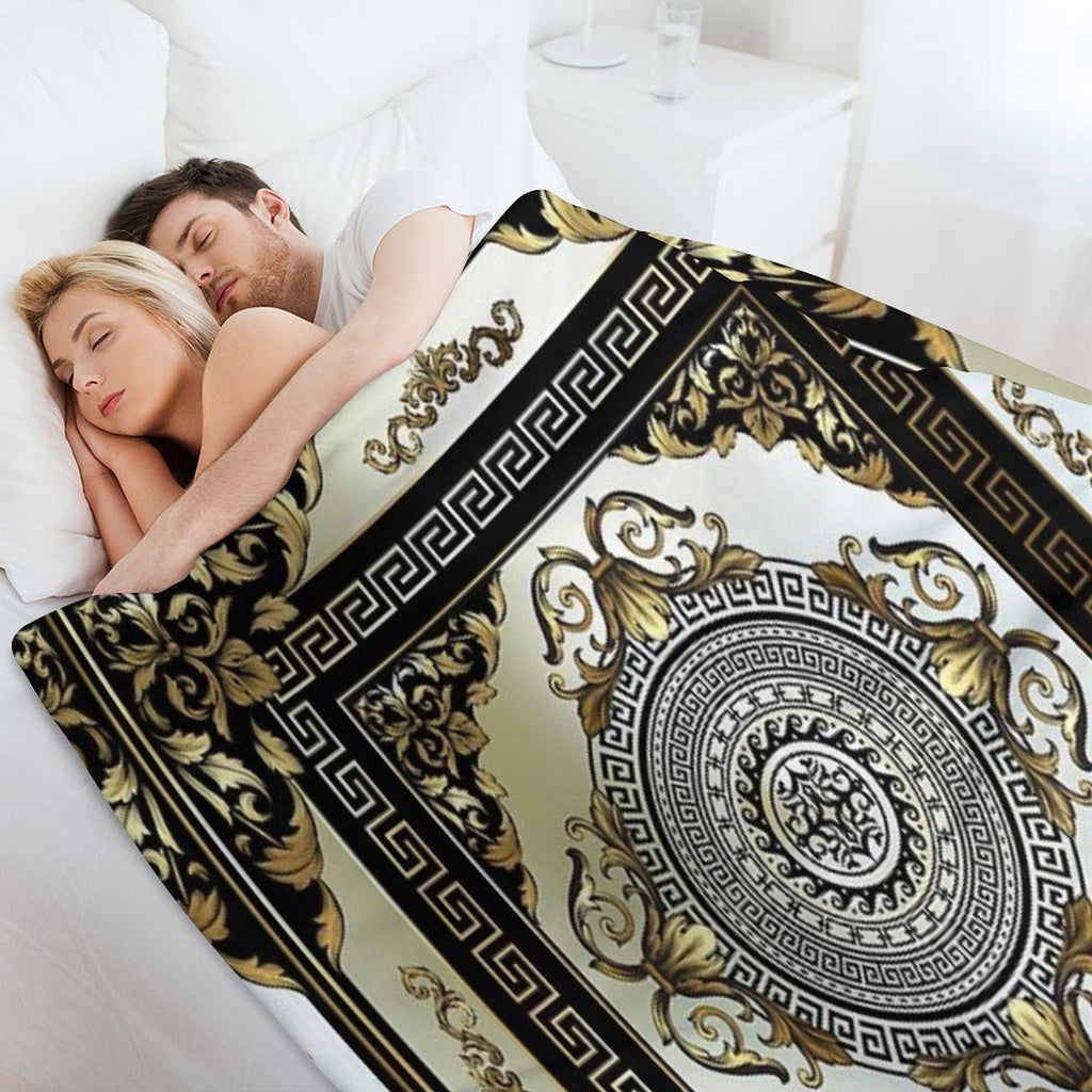 Ornate Baroque Cream Gold Black Greek Key 2 Anti-pilling Throw Blanket