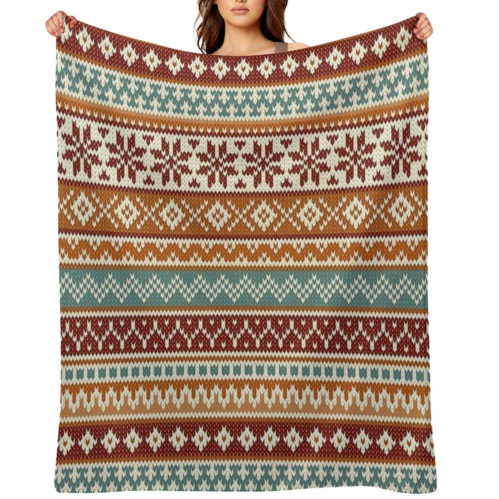 Fair Isle Fox Vibes Travel-friendly Throw Blanket