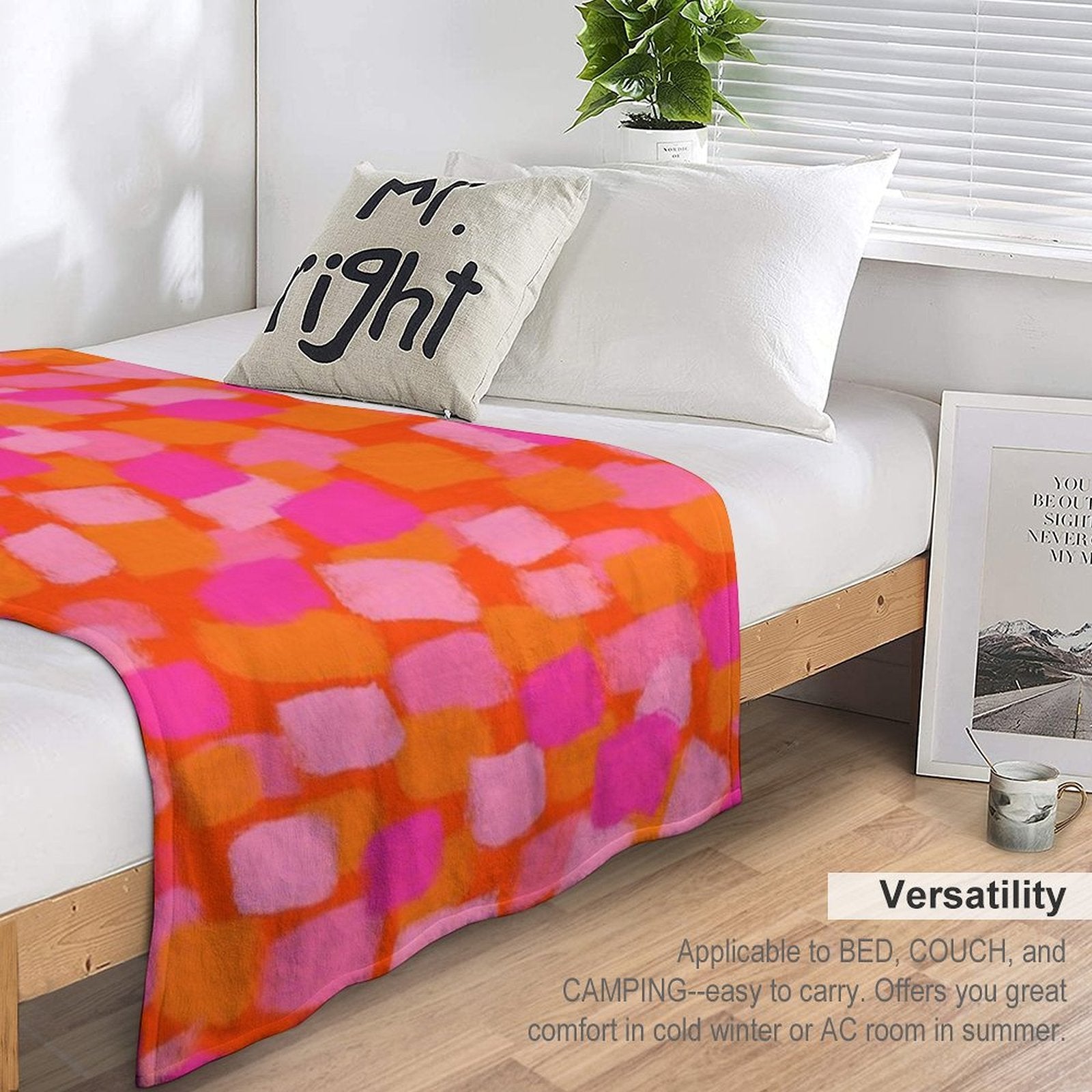 Abstract, Pink And Orange, Paint Brush Effect Lightweight Throw Blanket