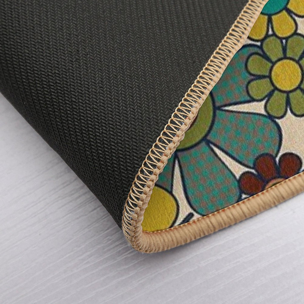Retro Garden Gingham Flowers 70s Floral Pattern 2 in Mid Century Modern Olive Mustard Teal Orange  Anti-Trip Bath Mat