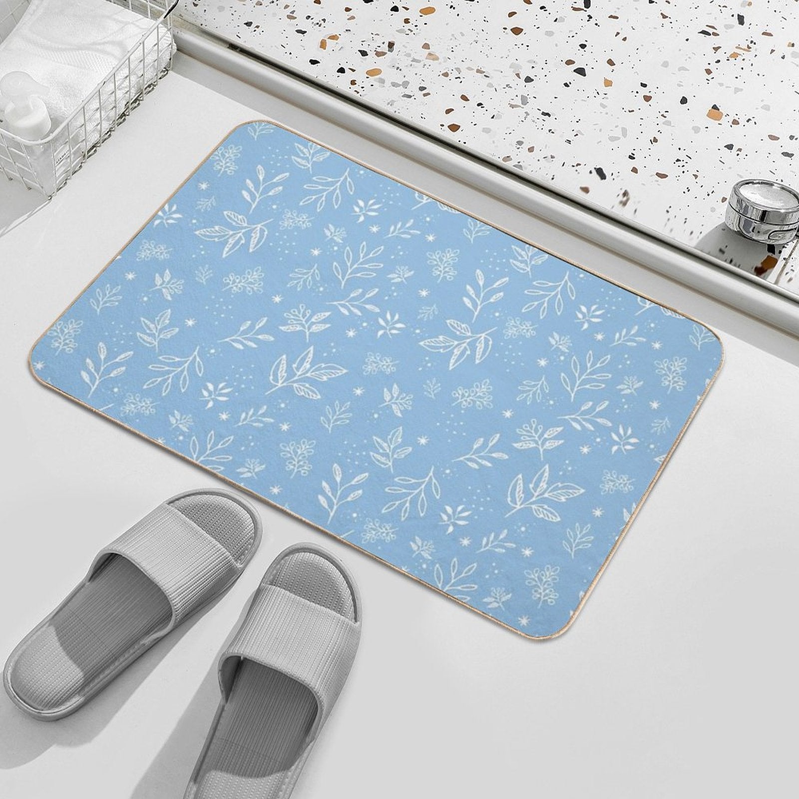 Pastel Blue Florals Hand Drawn Pattern  Long-Lasting Bath Mat