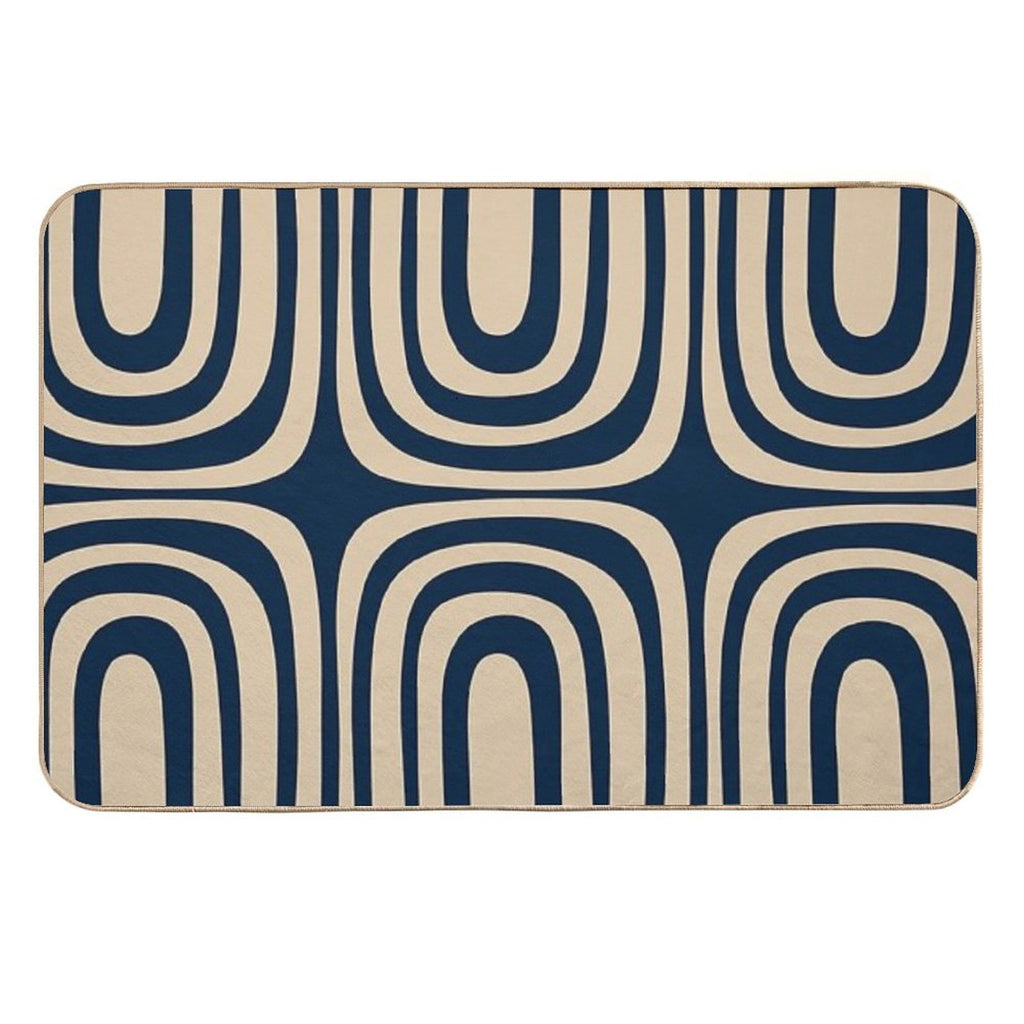 Midcentury Modern Confaab Abstract Pattern in Mid Mod Navy Blue And Beige  Easy Maintenance Bath Mat