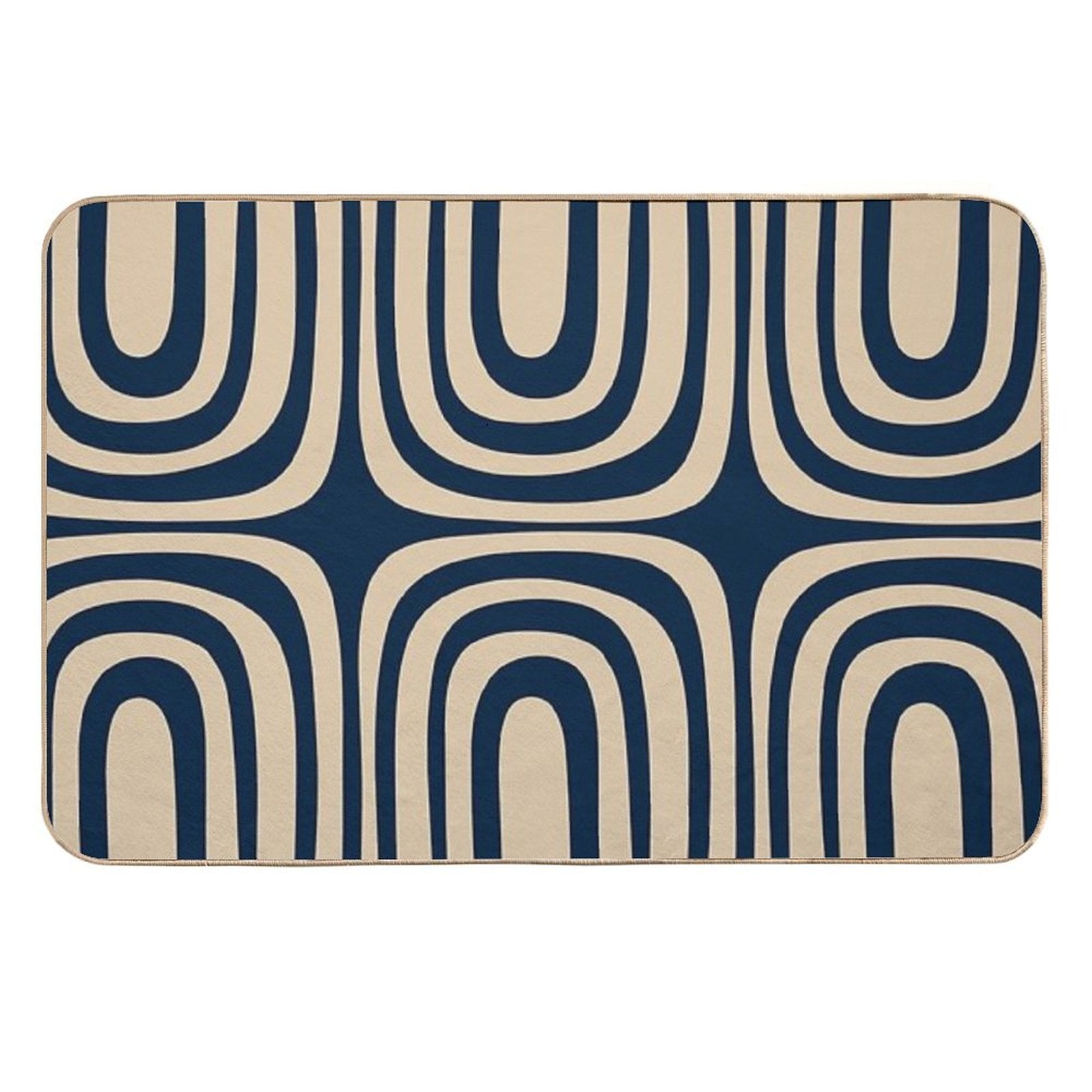 Midcentury Modern Confaab Abstract Pattern in Mid Mod Navy Blue And Beige  Easy Maintenance Bath Mat