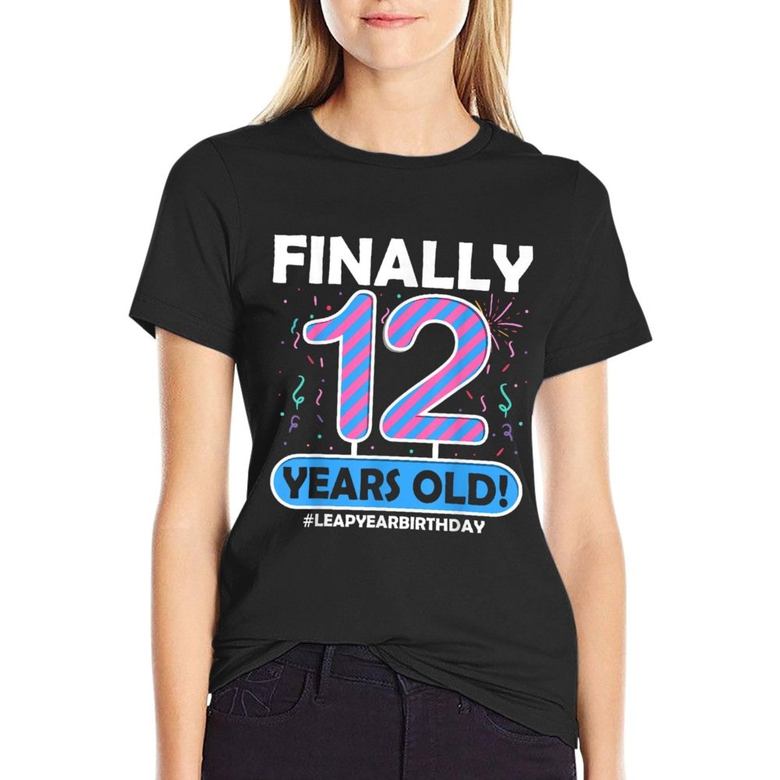 Finally 12 Years Old Leap Year 48th 48 Year Old Birthday  Ribbed Collar T-Shirt