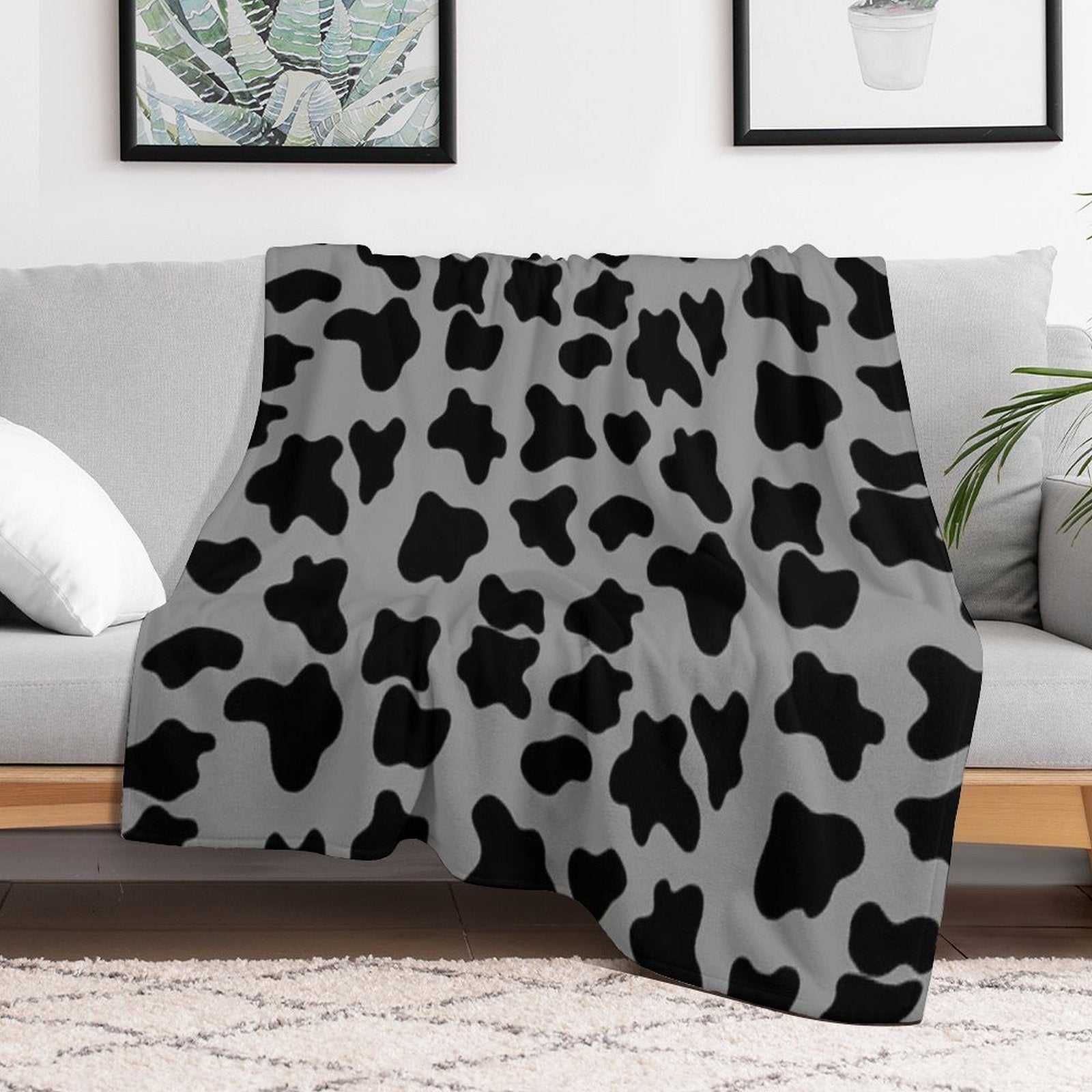 Cow Animal Print Pattern Black And Grey Gift-ready Throw Blanket