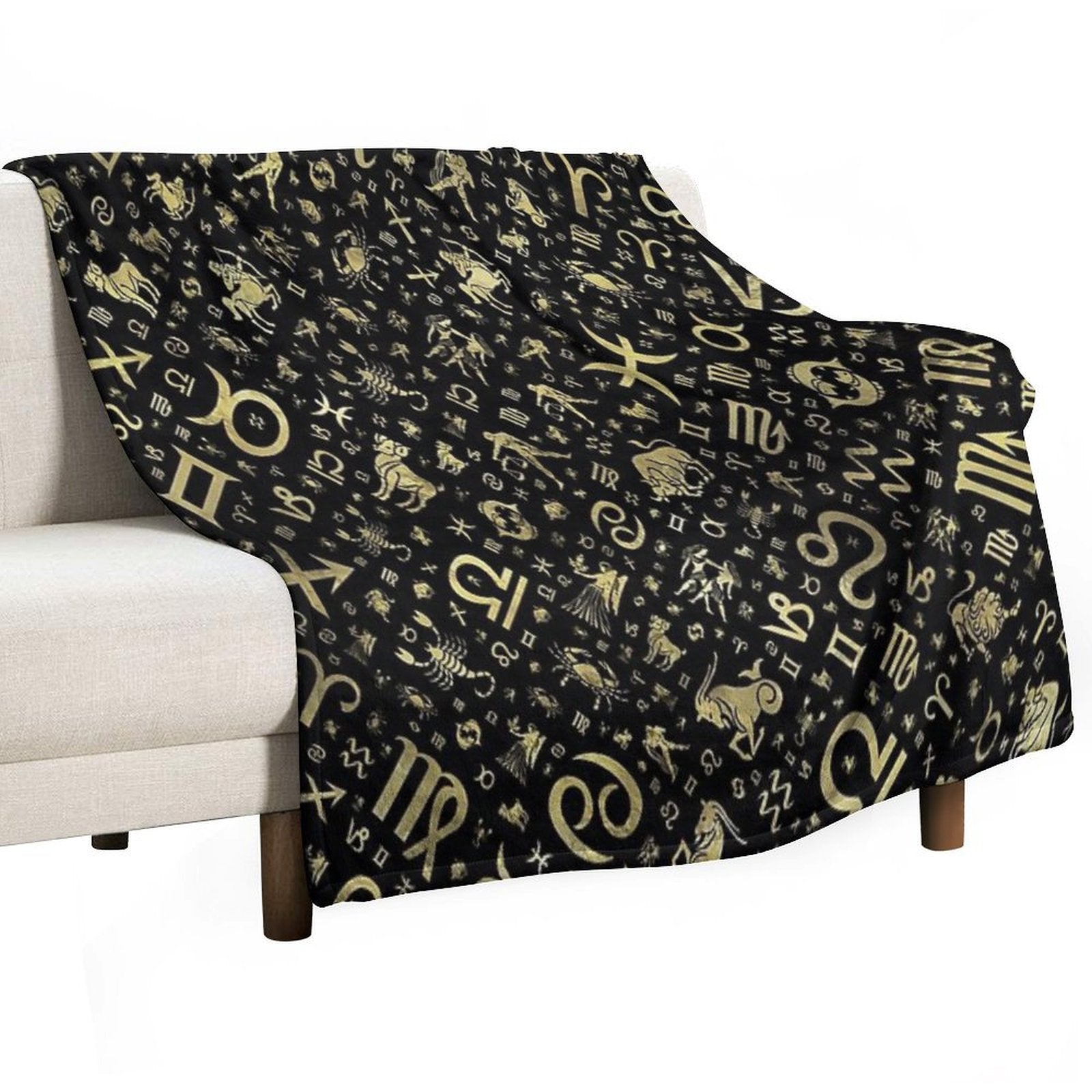 Zodiac Symbols And Glyphs Gold on Black Easy Care Throw Blanket
