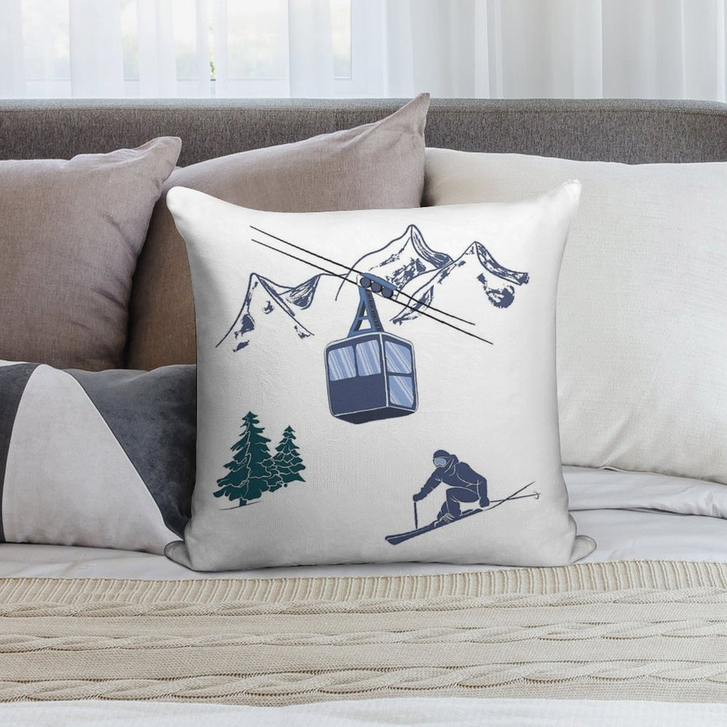 Ski Lift Resort Winter Sports Scene Soft Decorative Cover Throw Pillow