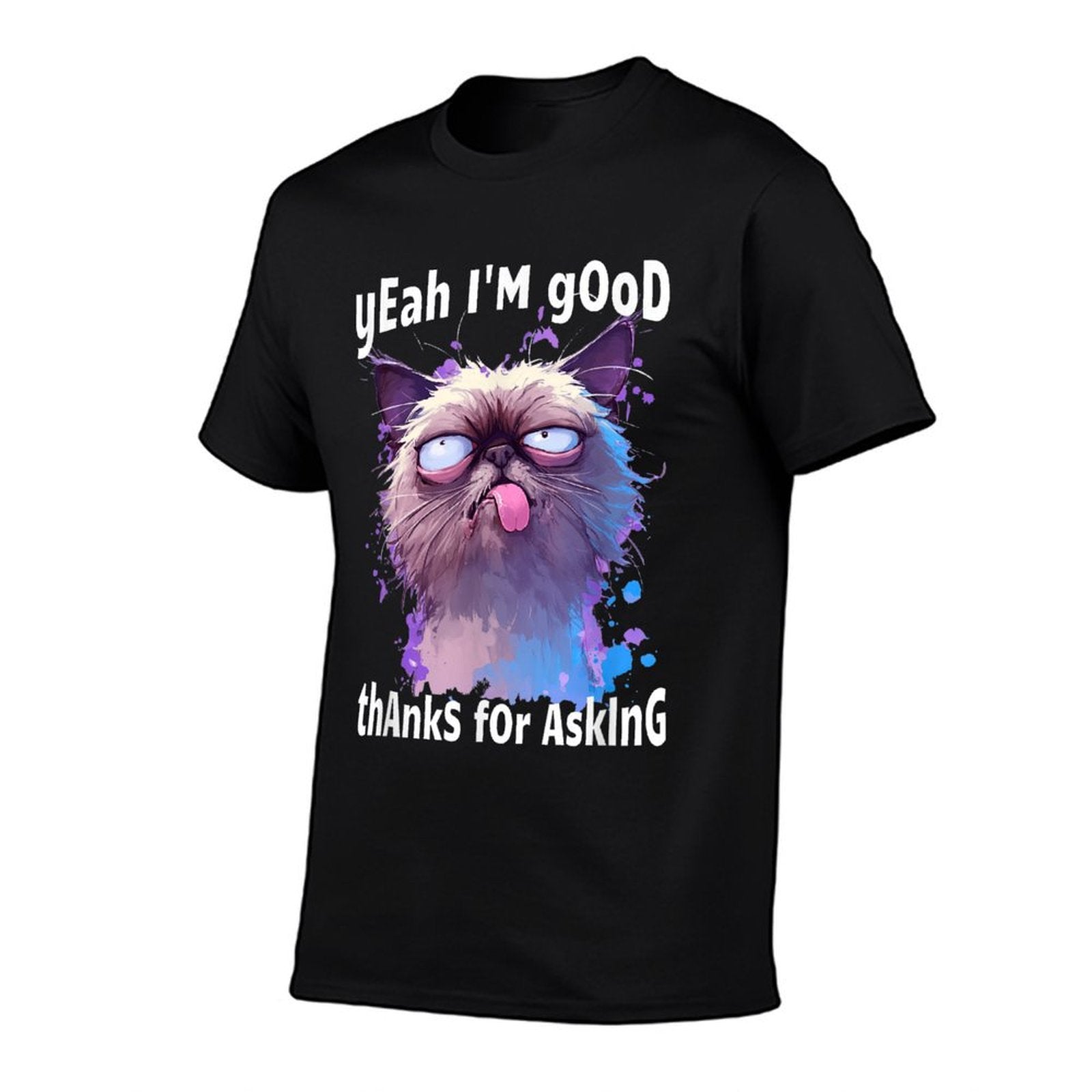 Funny Cat Face Meme Cat Stressed Kitty Yeah Im Good Thanks  Rolled Sleeves T-Shirt