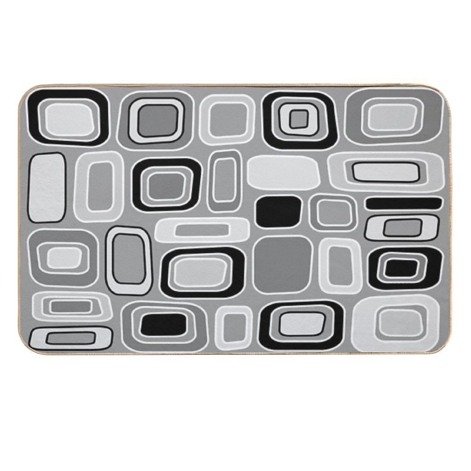 Black White Gray Mid Century Modern Geometric Print - Rectangles Squares  Long-Lasting Bath Mat