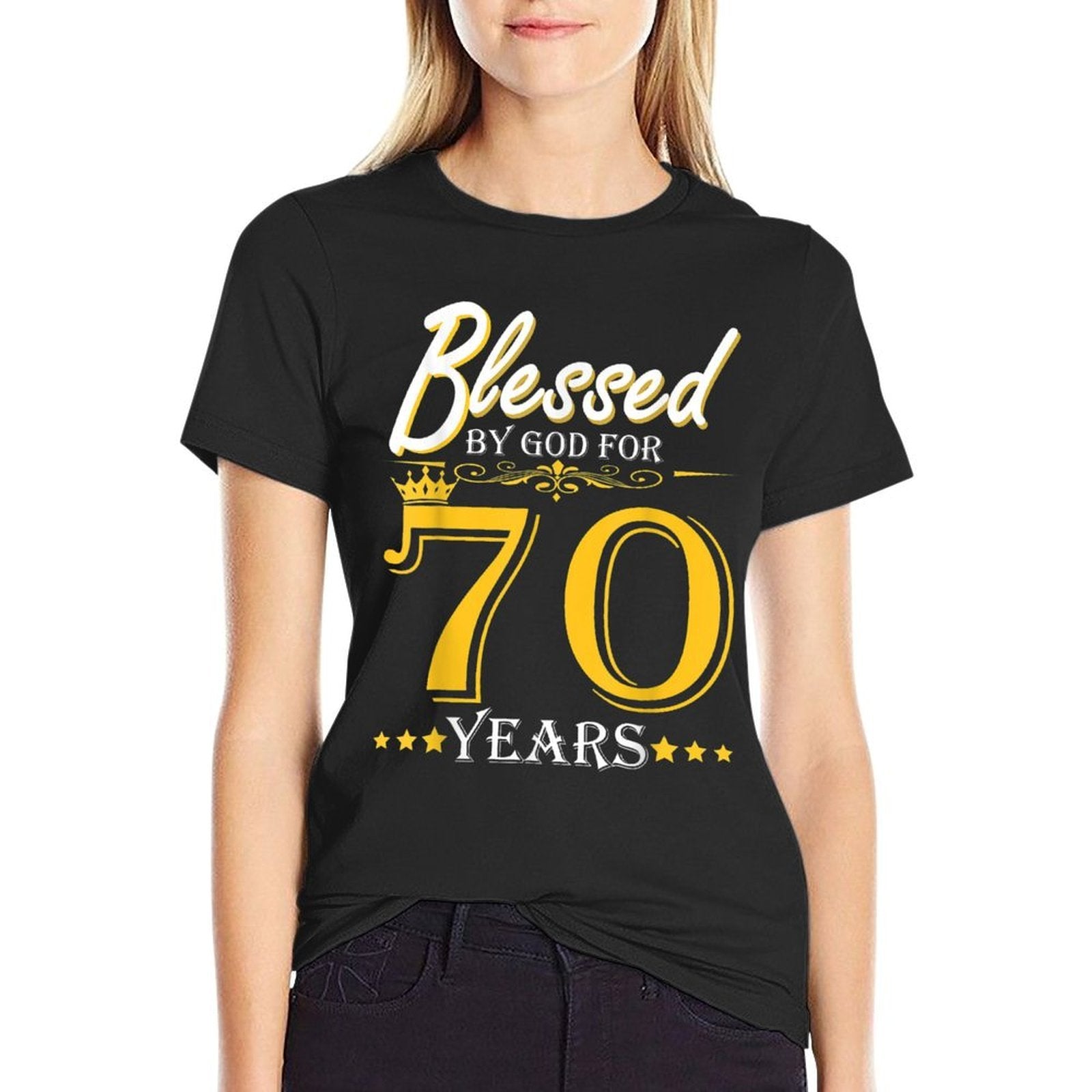 Vintage Blessed By God For 70 Years Happy 70th Birthday  Wrinkle-resistant T-Shirt