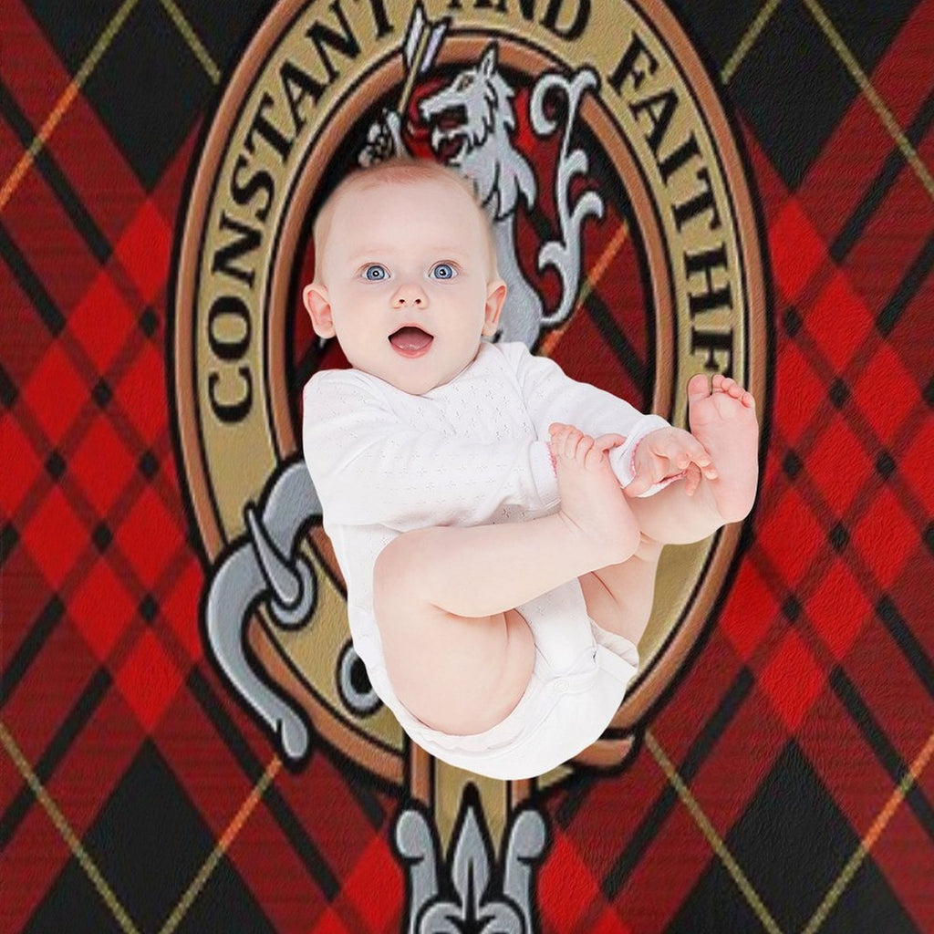 Clan MacQueen Crest over Tartan Premium Throw Blanket