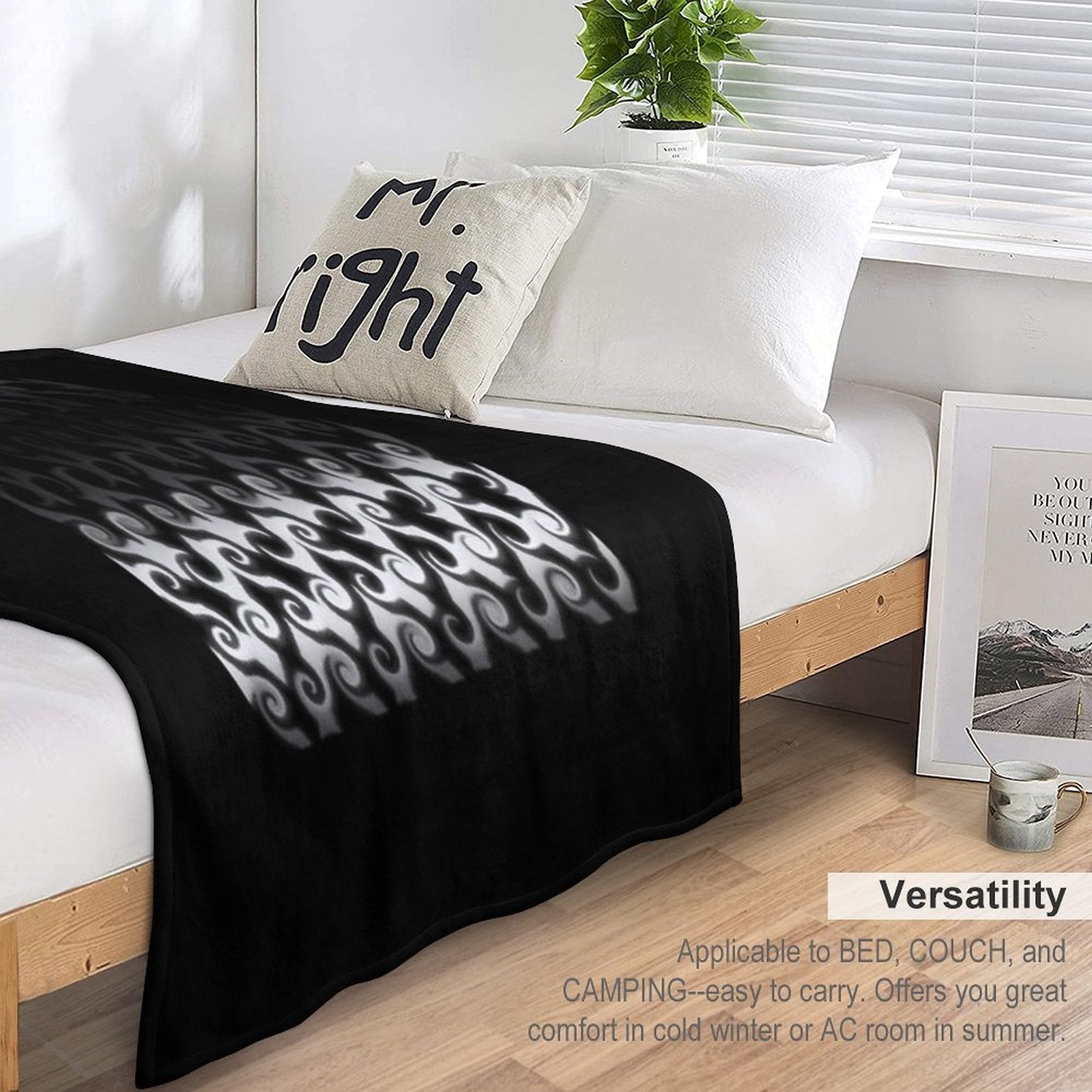 Black And White Curl Pattern. Eco-conscious Throw Blanket