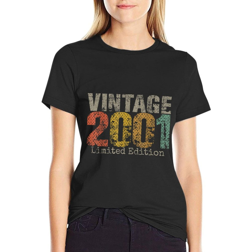 Vintage 2001 Limited Edition 24th Birthday Gifts 24 Year Old  Ribbed Collar T-Shirt