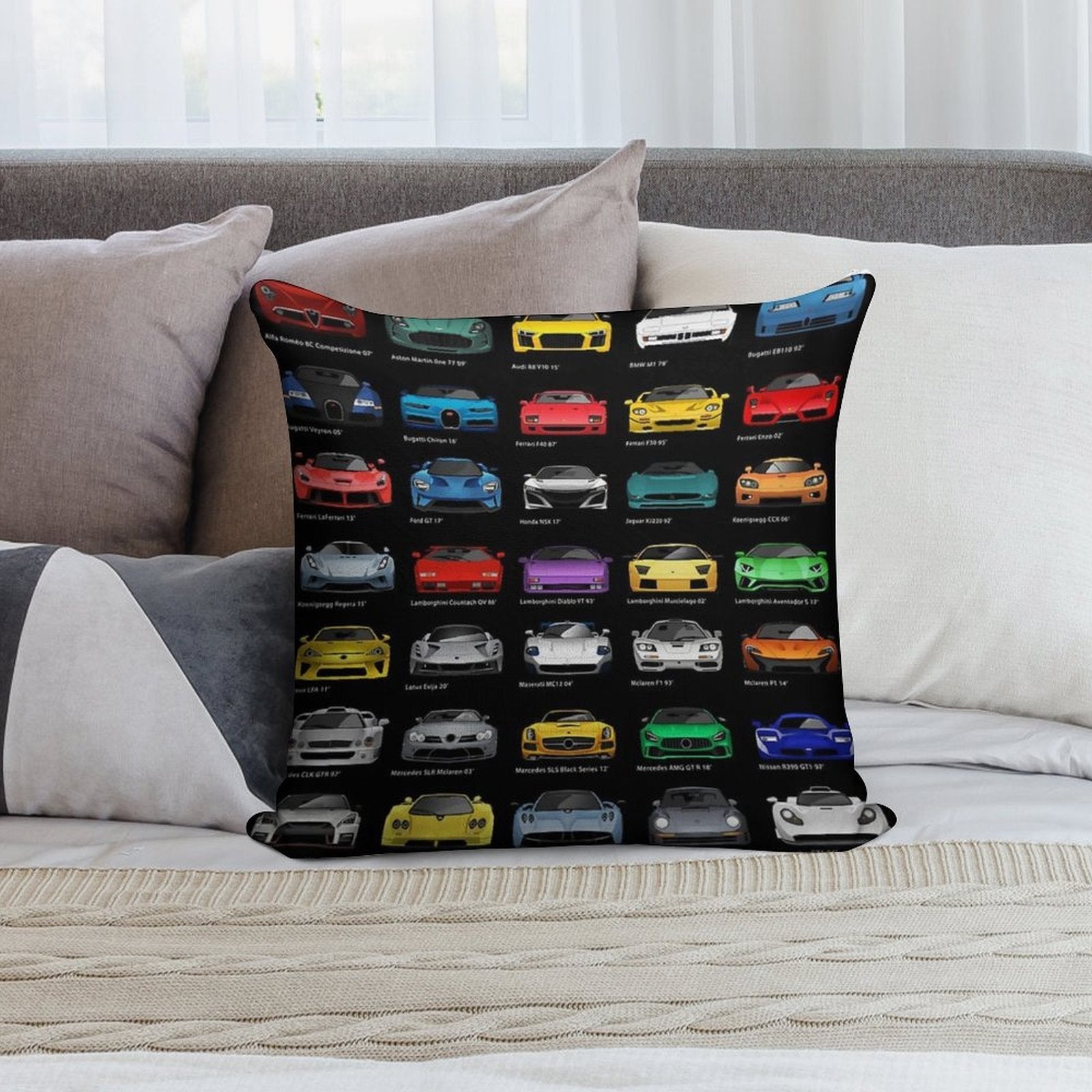 Super Cars (B) Soft Hidden Zipper Throw Pillow