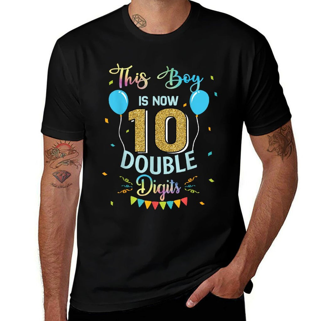 This Boy Is Now Double Digits 10th Birthday Boy 10 Years Old  Summer-ready Fabric T-Shirt
