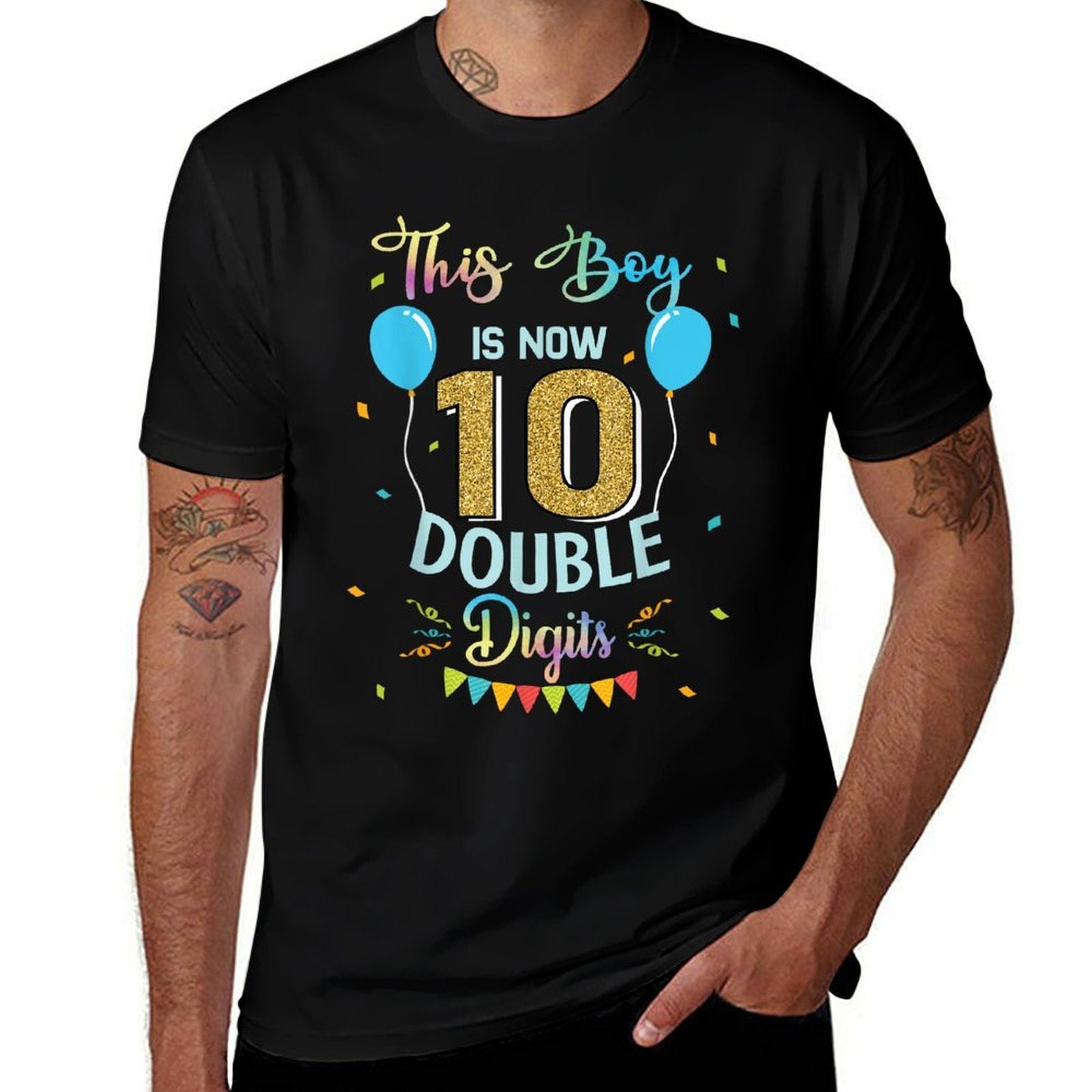 This Boy Is Now Double Digits 10th Birthday Boy 10 Years Old  Summer-ready Fabric T-Shirt