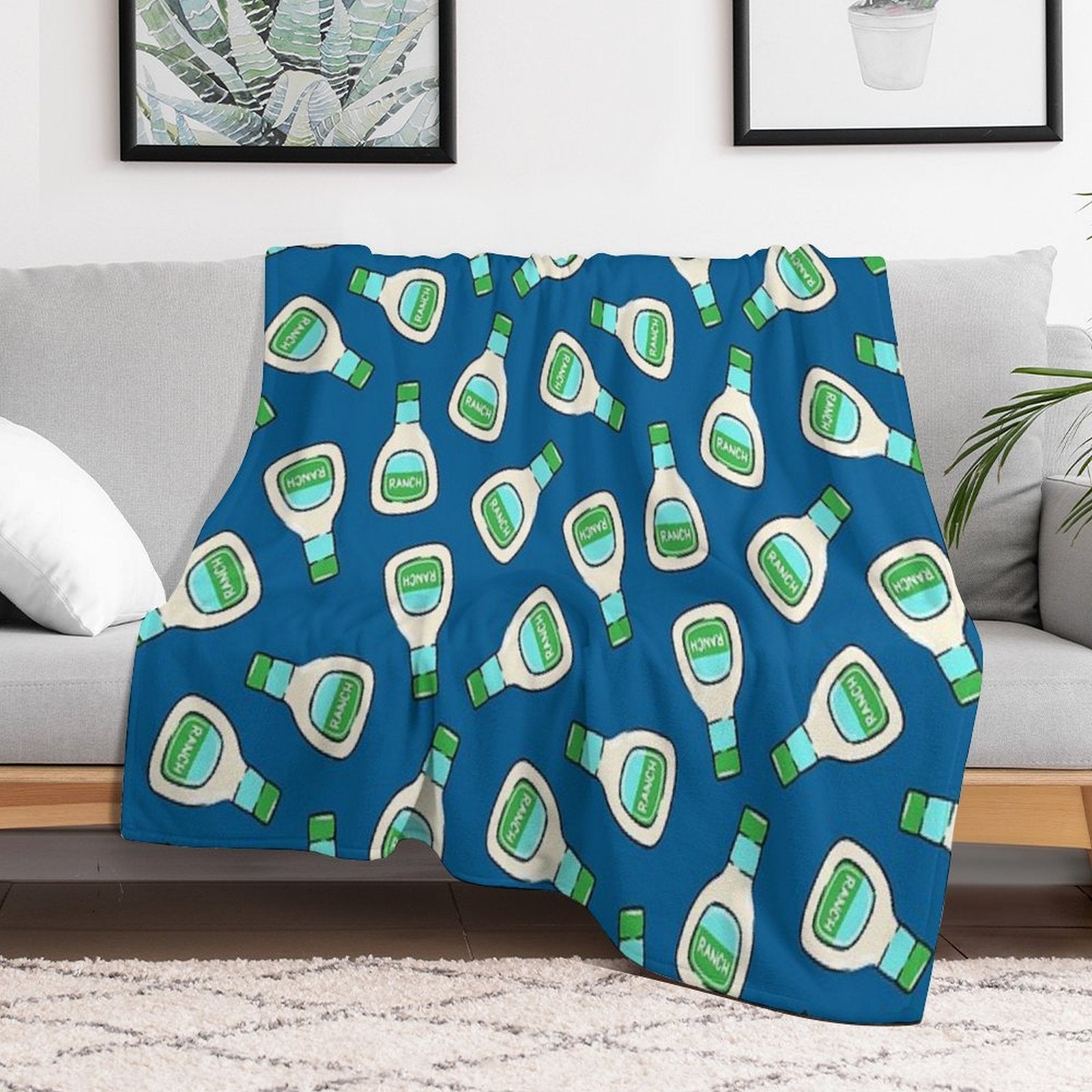 Ranch - Salad Dressing Bottle (blue) Wrinkle-free Throw Blanket