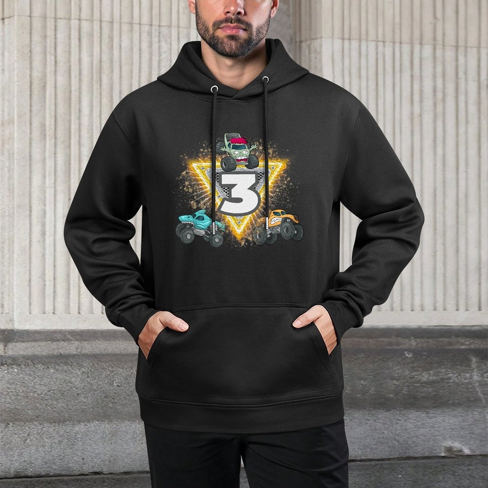 Kids Three Year Old Monster Truck 3rd Birthday All-Day Comfort Hoodie