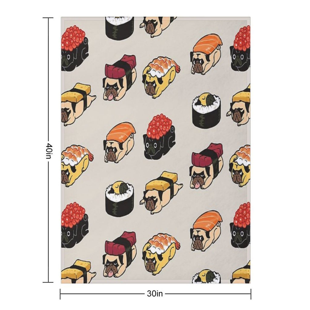 Sushi Pug Machine-washable Throw Blanket