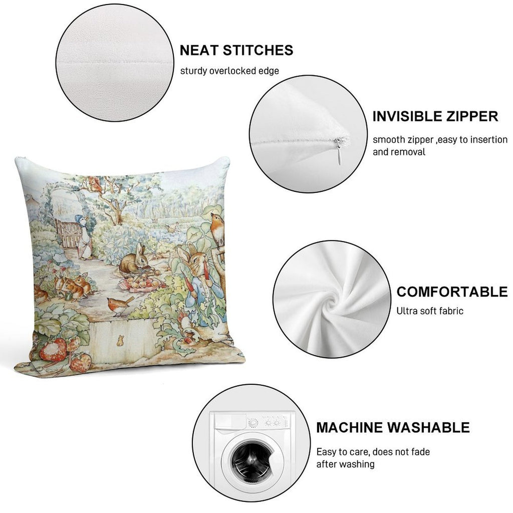 Beatrix Potter Storybook Characters in Garden Soft Easy Maintenance Throw Pillow
