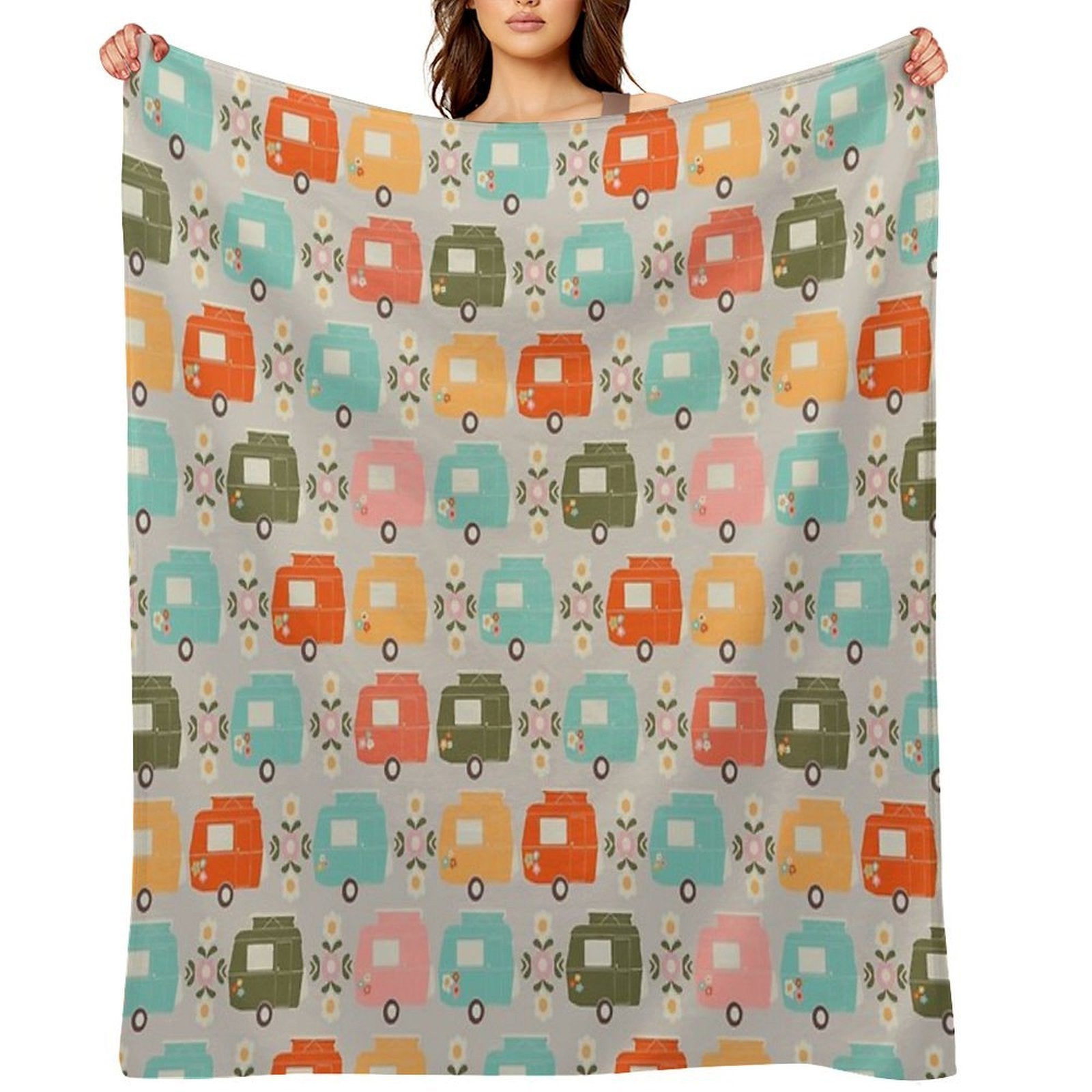 Colourful Vintage Caravans And Daisies Lightweight Throw Blanket
