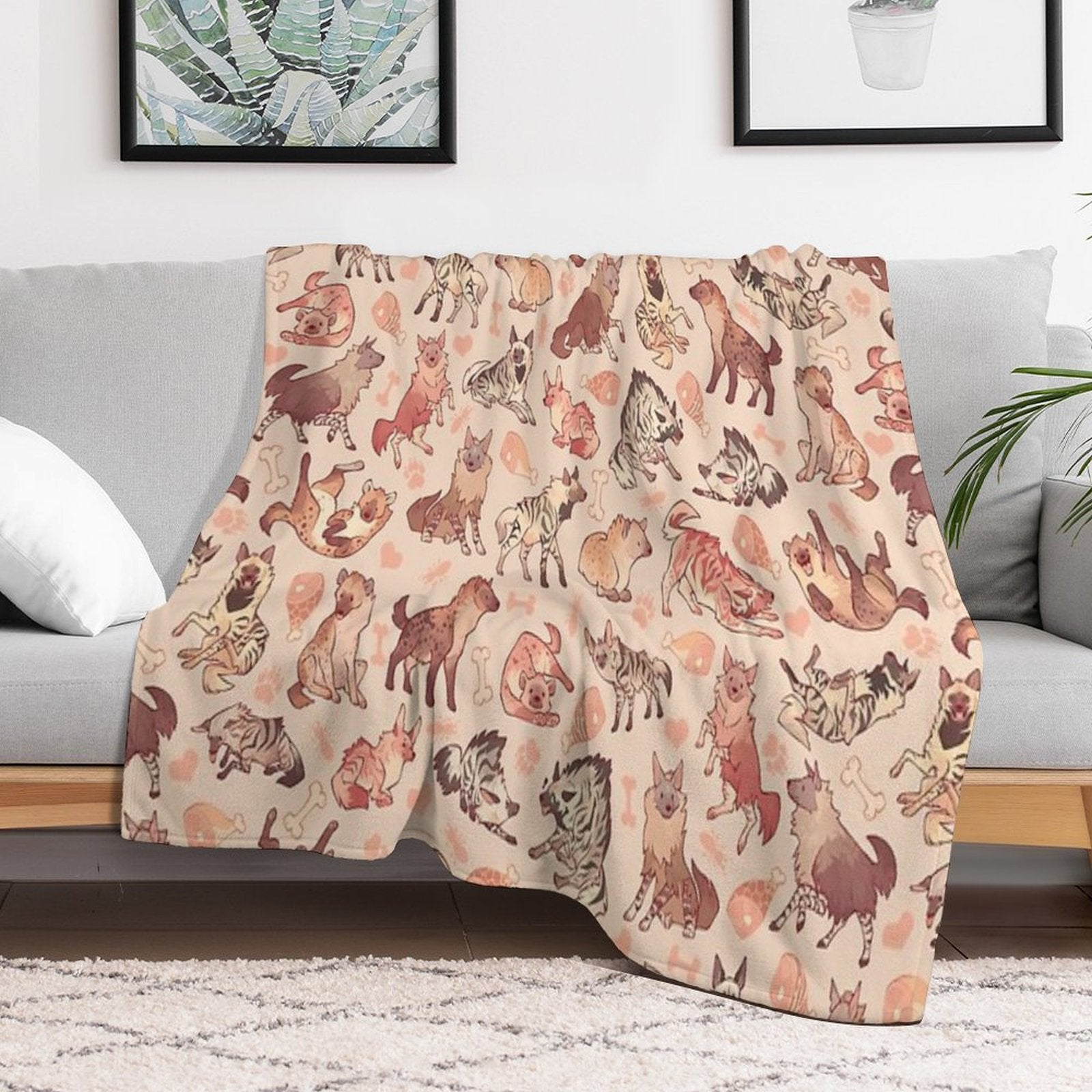 Hyenas in Creamy Orange Travel-friendly Throw Blanket
