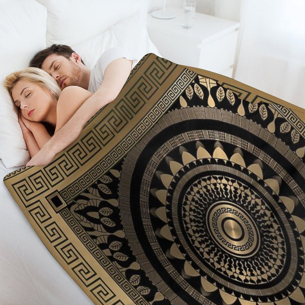 Ornate Baroque Silver Black Bronze Greek Keys Border Comfort Throw Blanket