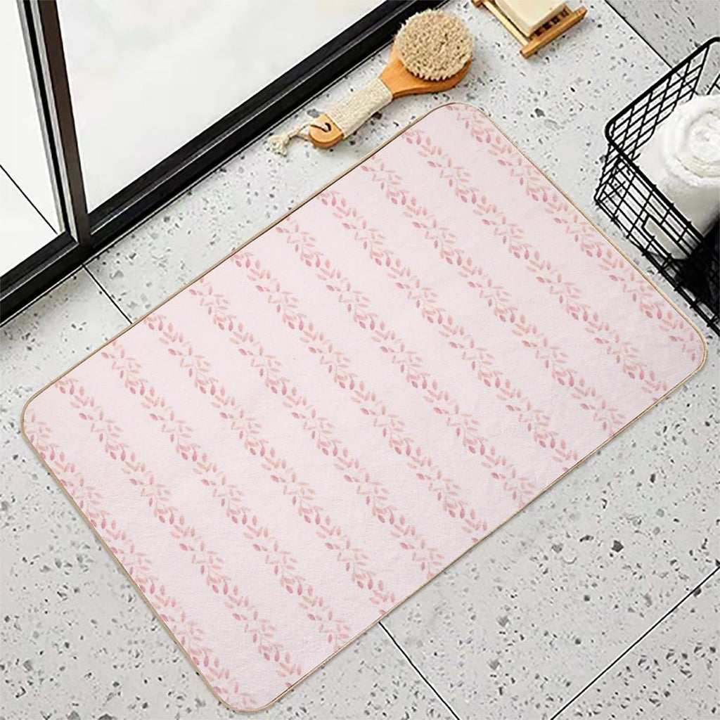 Pastel Floral Tone on Tone Watercolor Stripe Bella Petals in Pink Diamond  Toxin-Free Bath Mat