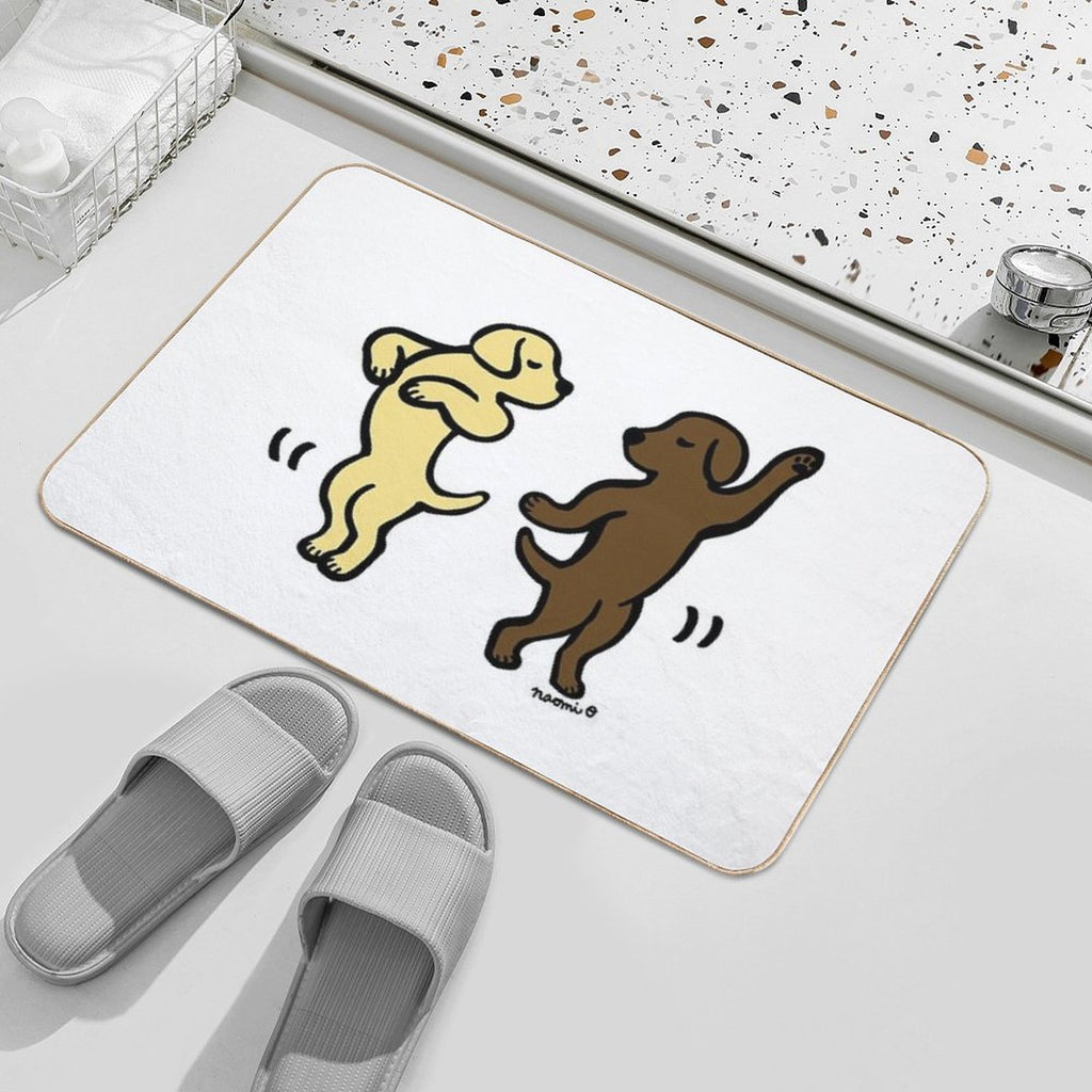 Dancing Yellow And Chocolate Labradors  Dirt-Trapping Bath Mat