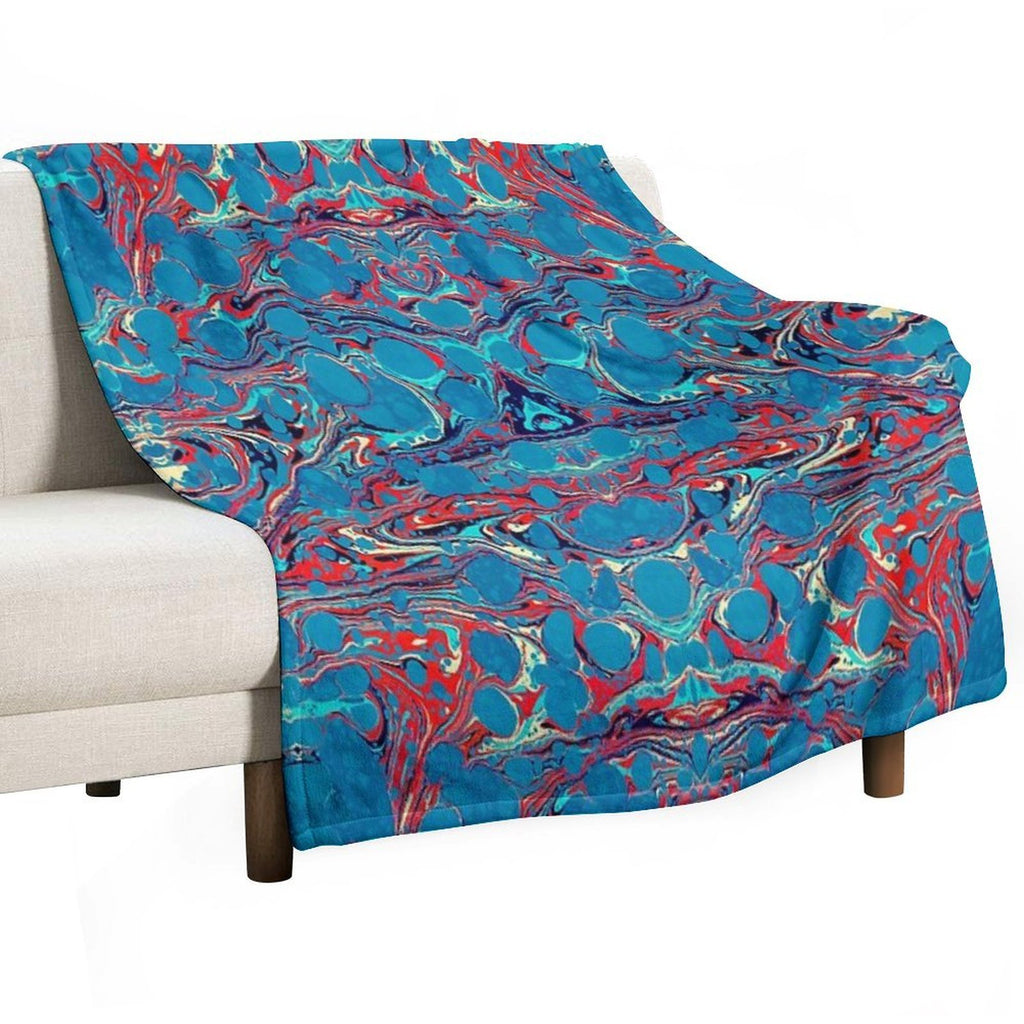 Psychedelic Blue Red Marbled Paper Shrink-resistant Throw Blanket