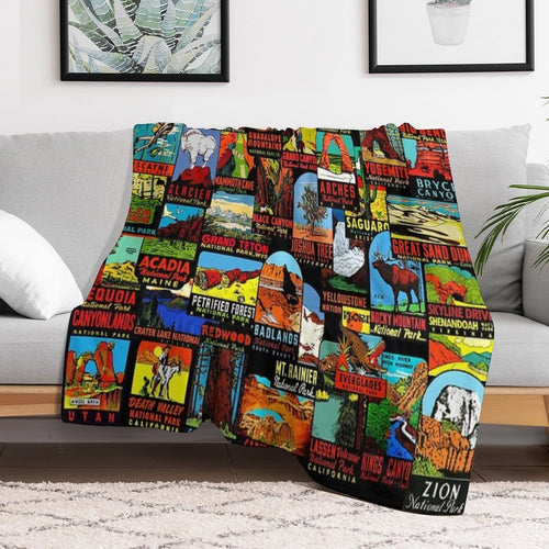 American National Parks Vintage Travel Decal Bomb Shrink-resistant Throw Blanket